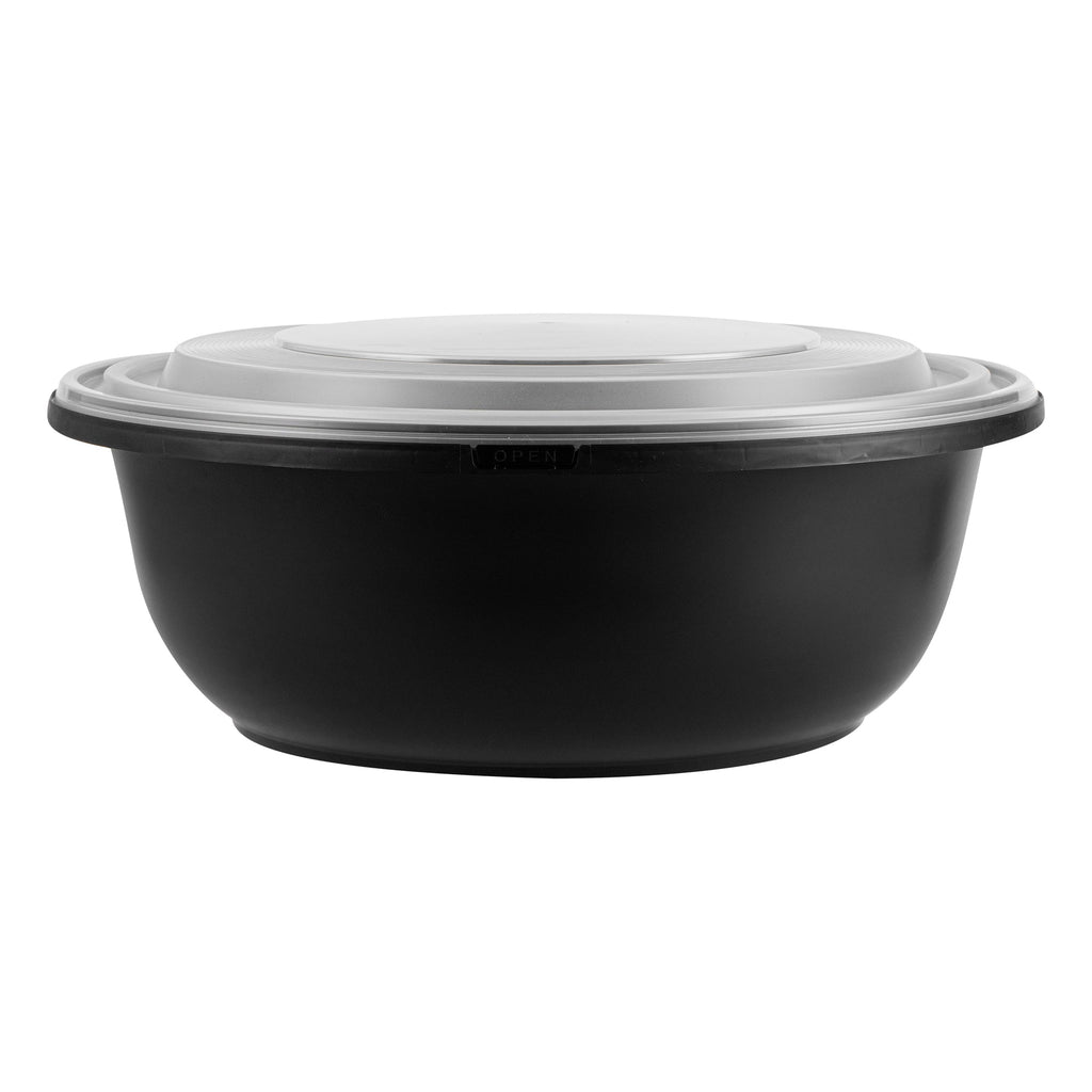 Cater Tek 169 oz Round Black Catering / Serving Bowl - with Clear Lid, Microwavable - 11 3/4" x 11 3/4" x 4 1/2" - 25 count box
