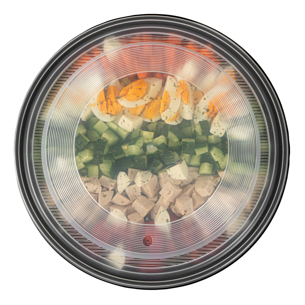 Cater Tek 169 oz Round Black Catering / Serving Bowl - with Clear Lid, Microwavable - 11 3/4" x 11 3/4" x 4 1/2" - 25 count box