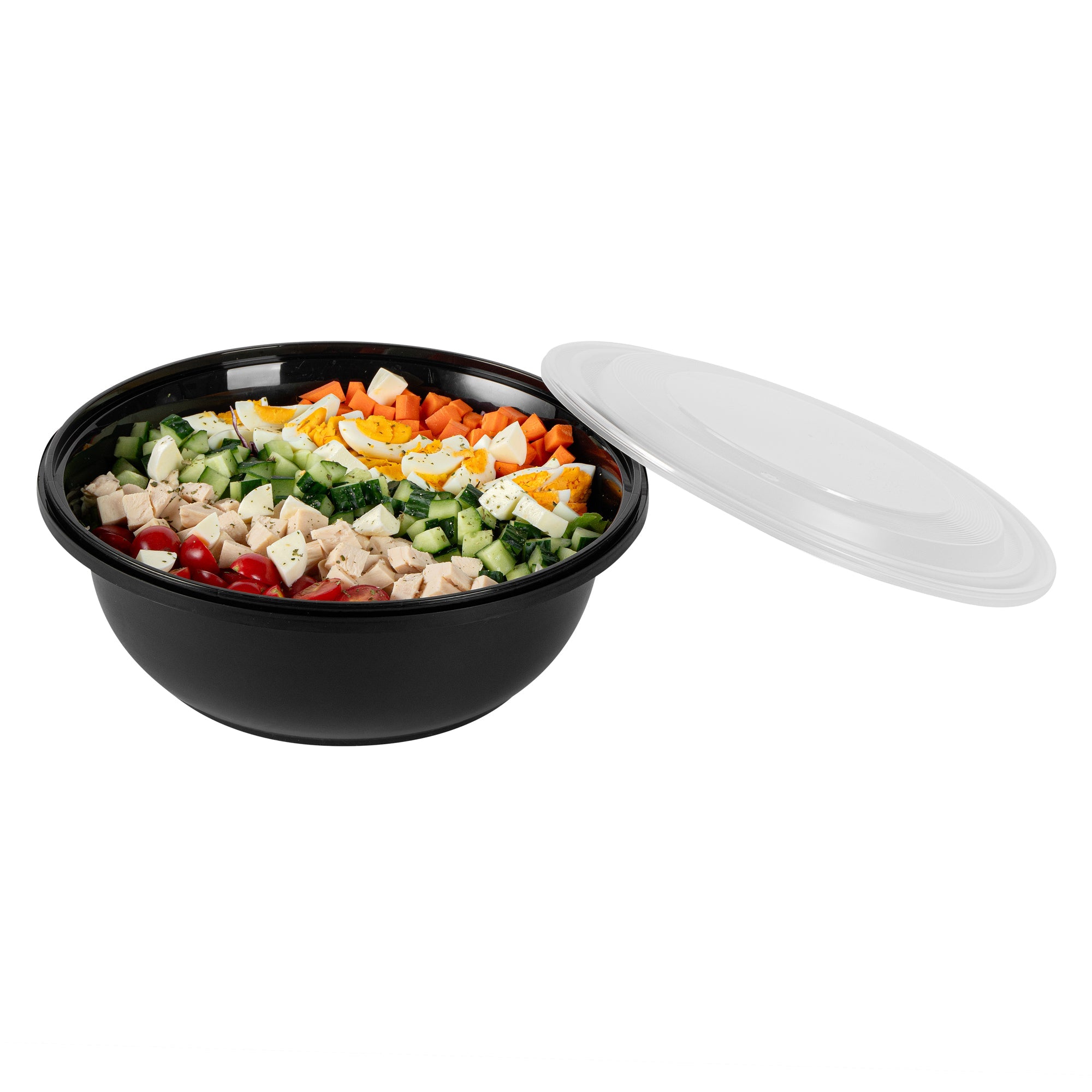 Cater Tek 169 oz Round Black Catering / Serving Bowl - with Clear Lid, Microwavable - 11 3/4" x 11 3/4" x 4 1/2" - 25 count box
