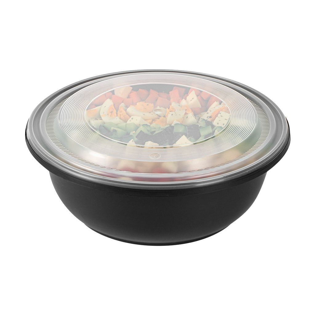 Cater Tek 169 oz Round Black Catering / Serving Bowl - with Clear Lid, Microwavable - 11 3/4" x 11 3/4" x 4 1/2" - 50 count box
