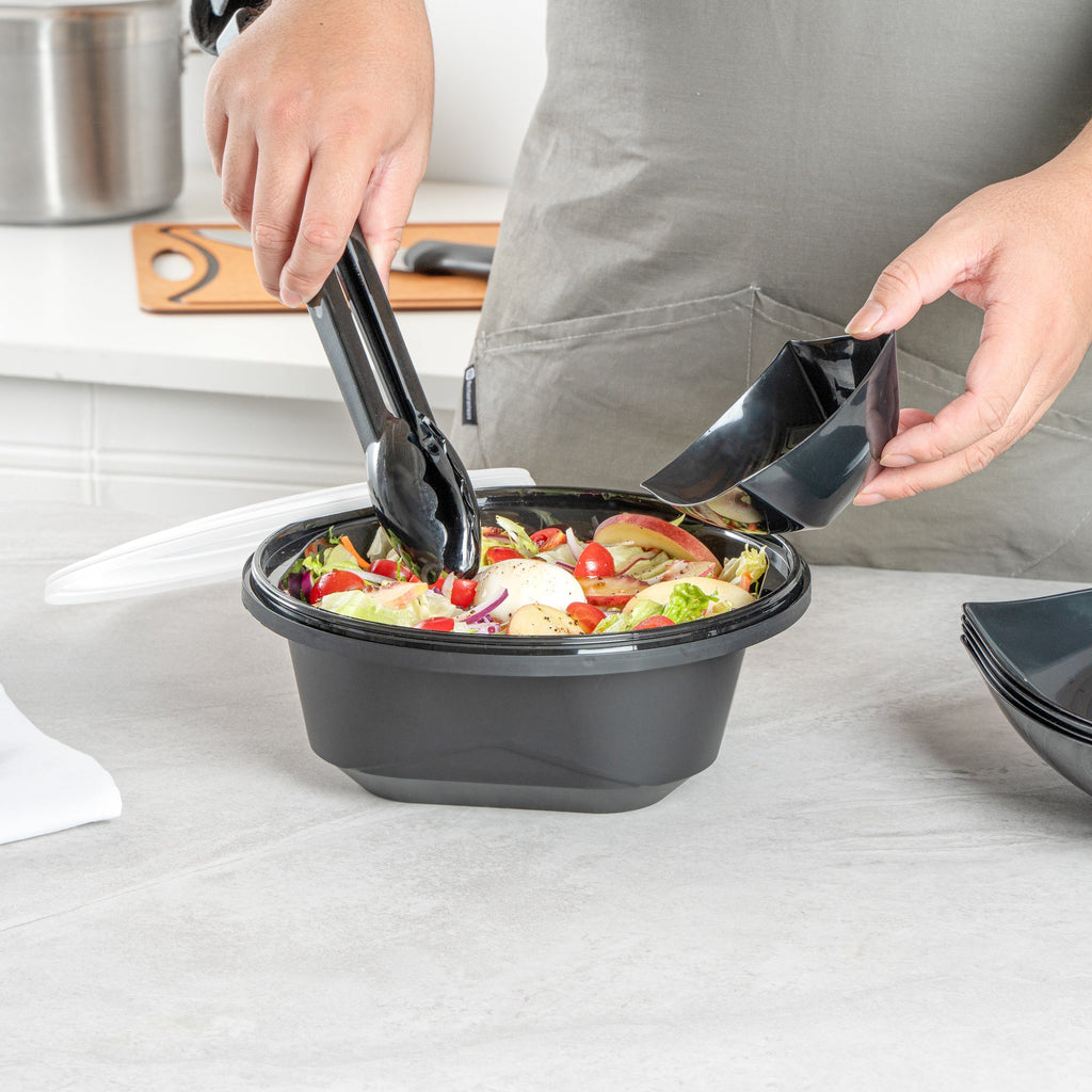 Cater Tek 85 oz Round Black Catering / Serving Bowl - with Clear Lid, Microwavable - 9 3/4" x 9 3/4" x 3 3/4" - 25 count box
