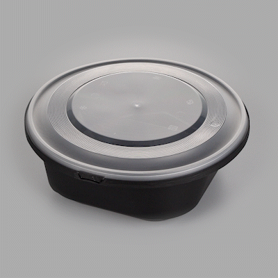 Cater Tek 85 oz Round Black Catering / Serving Bowl - with Clear Lid, Microwavable - 9 3/4" x 9 3/4" x 3 3/4" - 100 count box