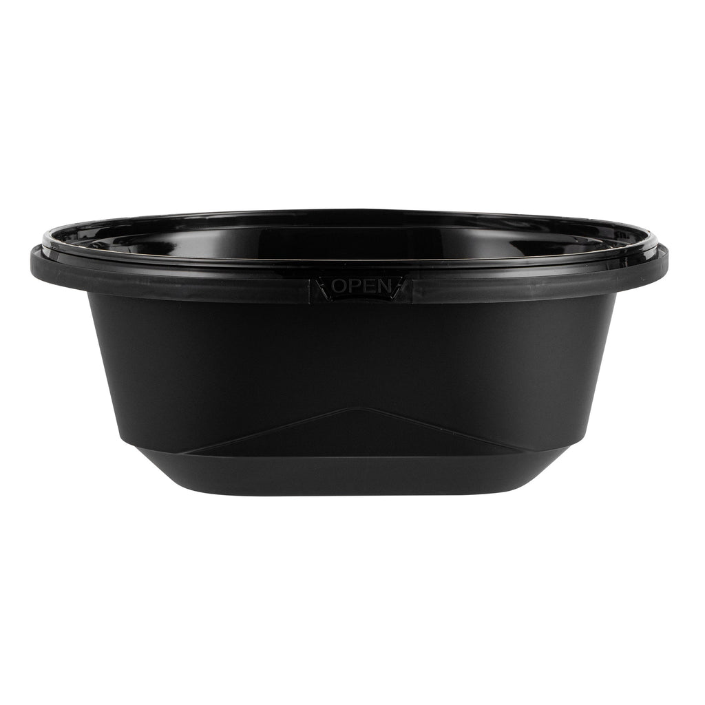 Cater Tek 85 oz Round Black Catering / Serving Bowl - with Clear Lid, Microwavable - 9 3/4" x 9 3/4" x 3 3/4" - 100 count box