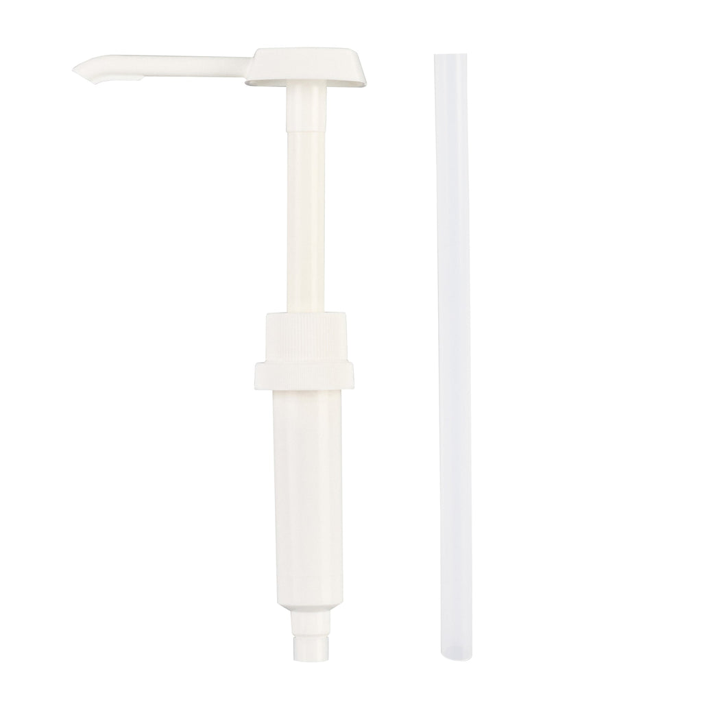 Met Lux 1 oz White Plastic Condiment Pump - with 11" Trimmable Dip Tube - 1 count box