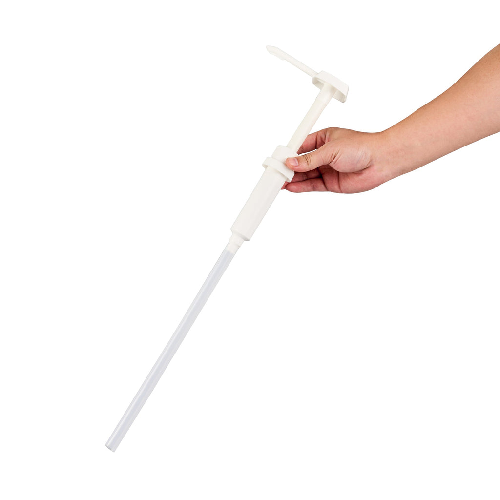 Met Lux 1 oz White Plastic Condiment Pump - with 11" Trimmable Dip Tube - 1 count box