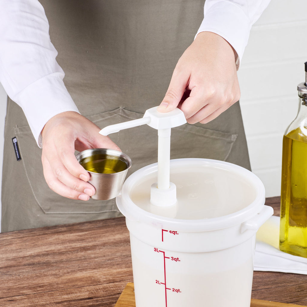 Met Lux 1 oz White Plastic Condiment Pump - with 11" Trimmable Dip Tube - 1 count box