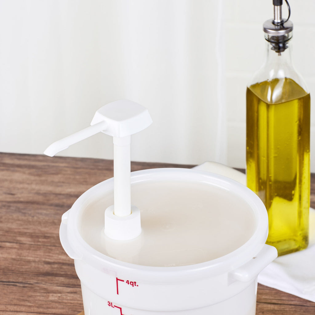Met Lux 1 oz White Plastic Condiment Pump - with 11" Trimmable Dip Tube - 1 count box