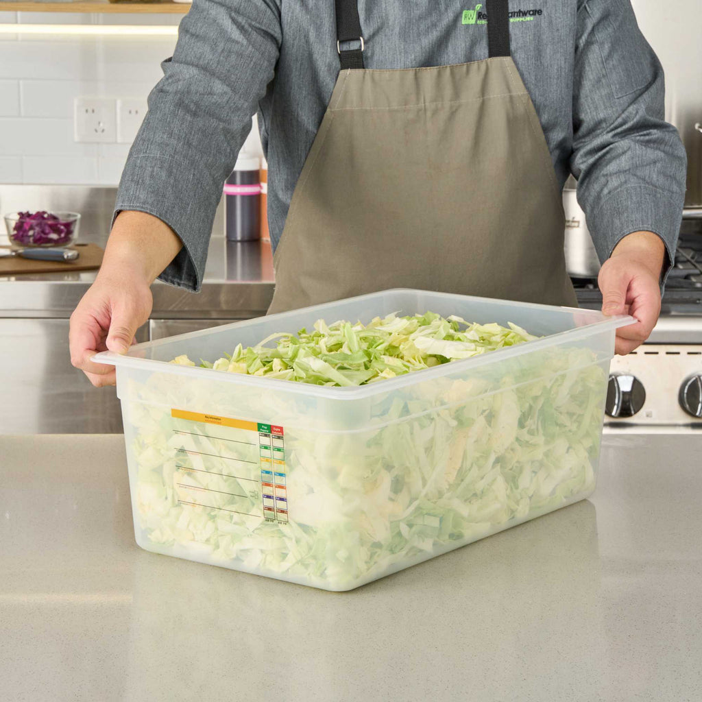 Met Lux Rectangle White Polypropylene Full Size Food Pan - 8" Deep, with Label - 1 count box