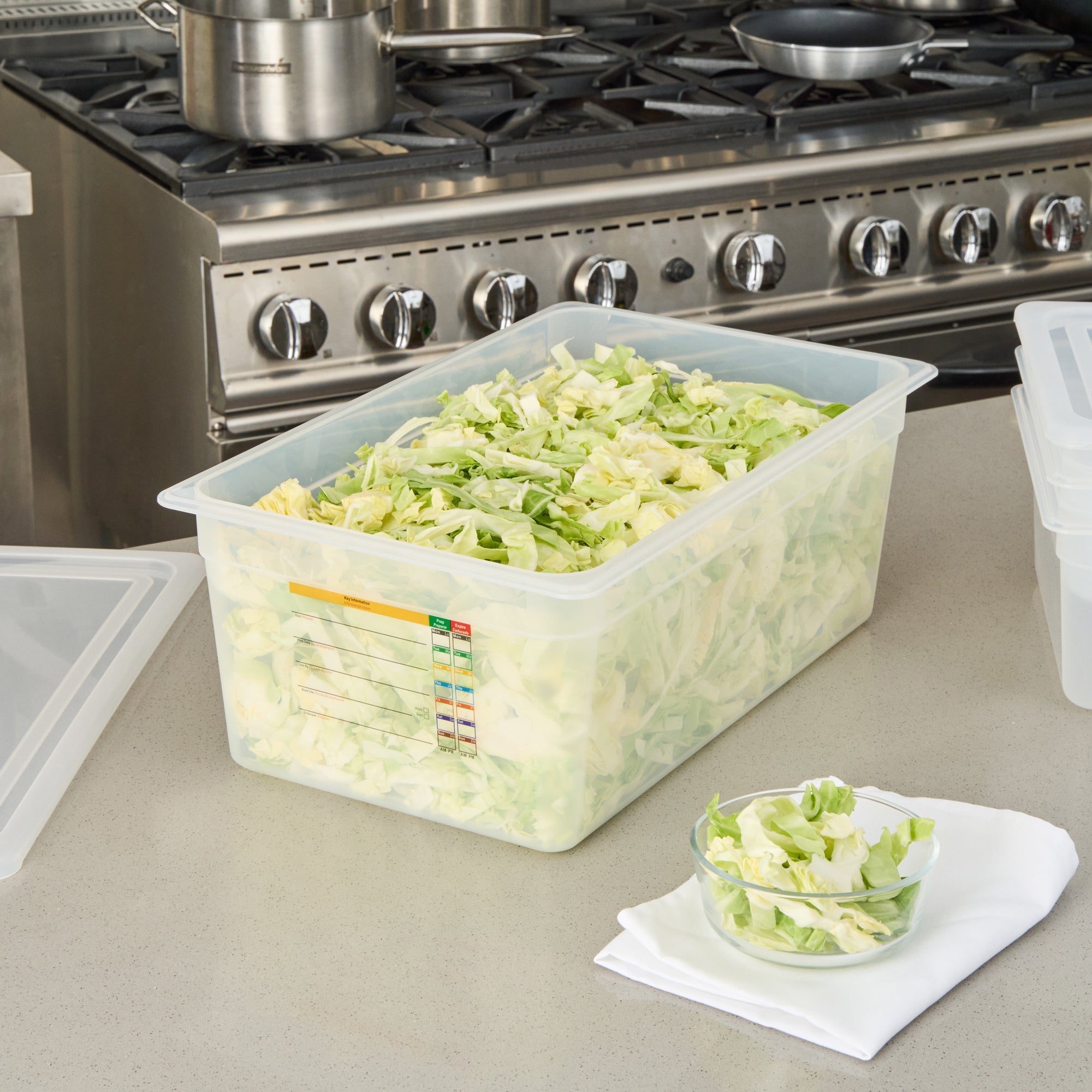 Met Lux Rectangle White Polypropylene Full Size Food Pan - 8" Deep, with Label - 10 count box