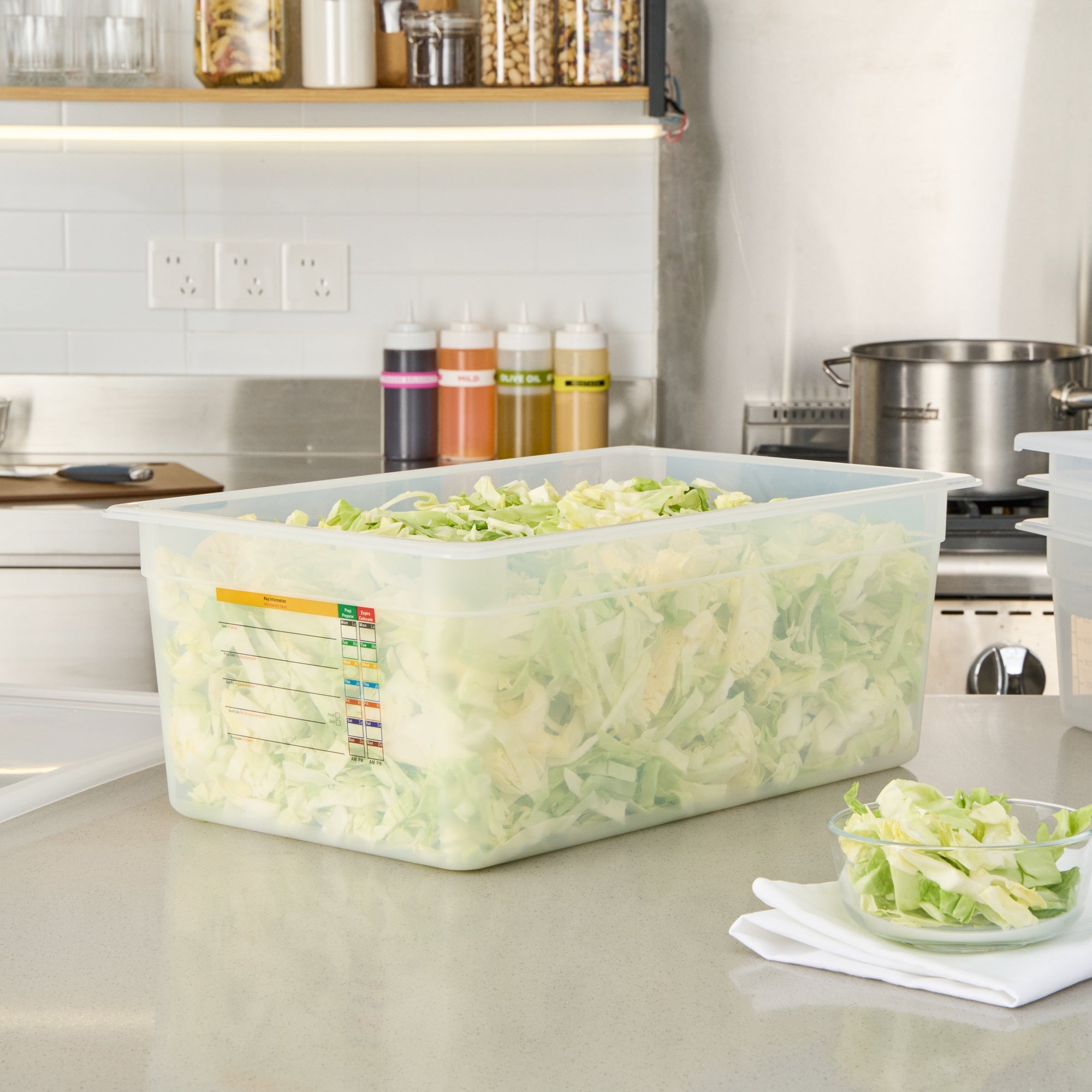 Met Lux Rectangle White Polypropylene Full Size Food Pan - 8" Deep, with Label - 10 count box