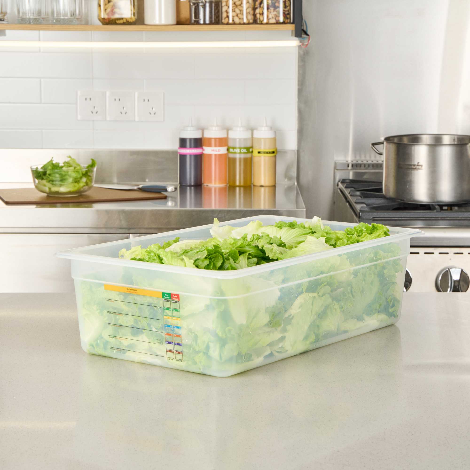 Met Lux Rectangle White Polypropylene Full Size Food Pan - 6" Deep, with Label - 1 count box