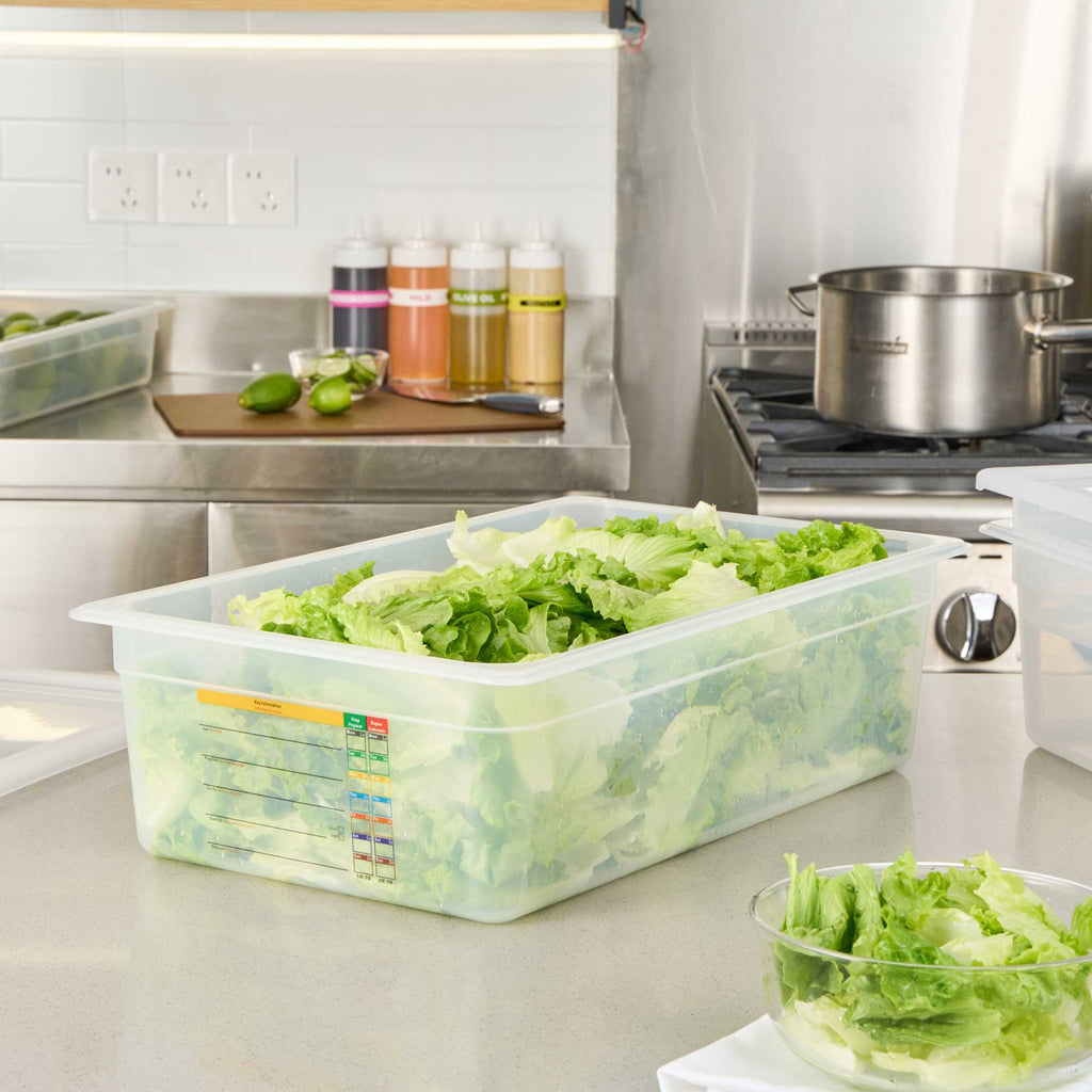 Met Lux Rectangle White Polypropylene Full Size Food Pan - 6" Deep, with Label - 1 count box