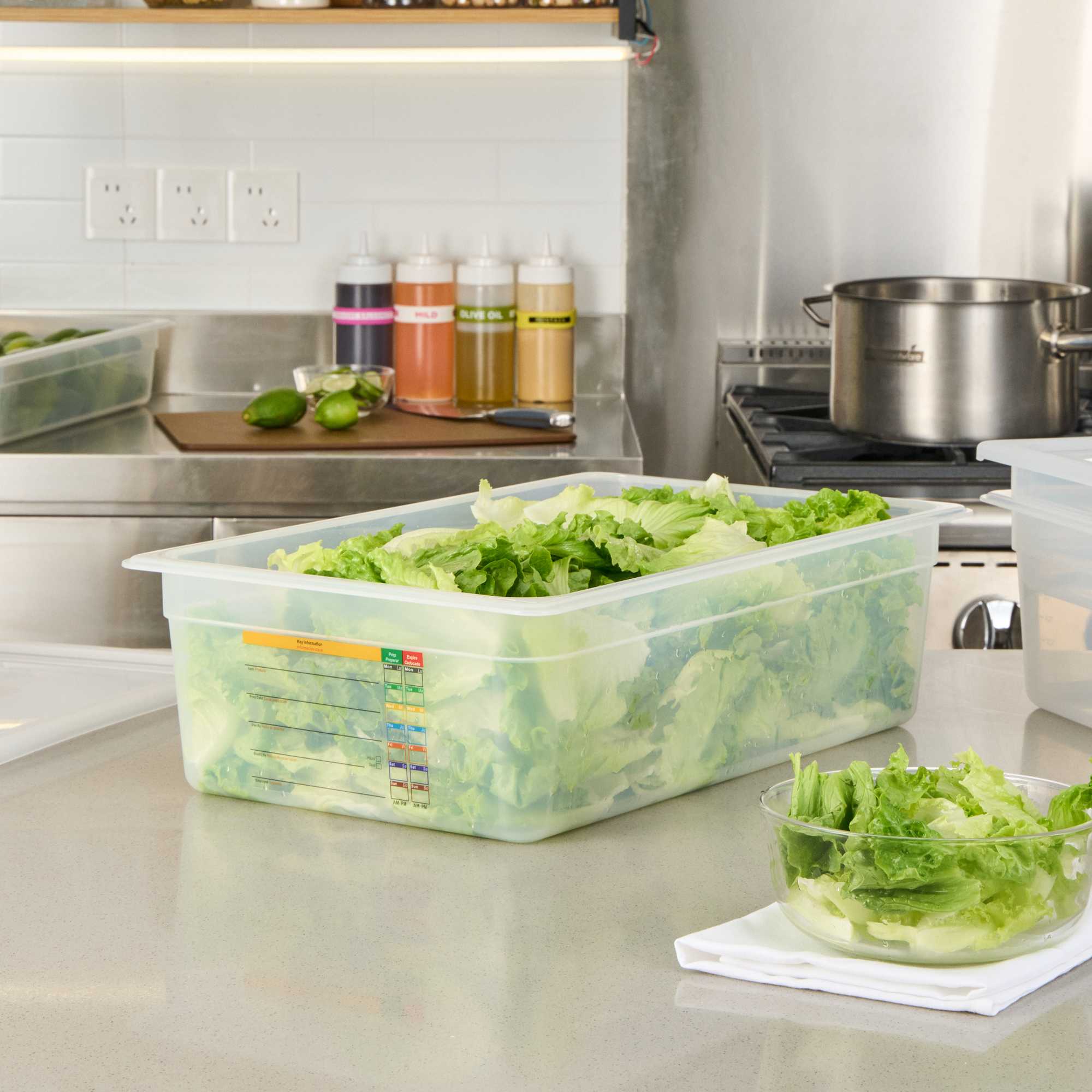 Met Lux Rectangle White Polypropylene Full Size Food Pan - 6" Deep, with Label - 1 count box