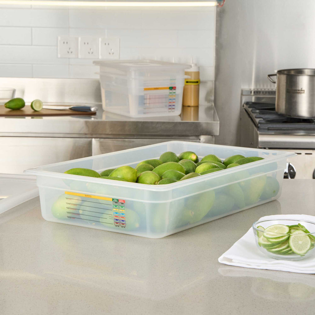 Met Lux Rectangle White Polypropylene Full Size Food Pan - 4" Deep, with Label - 1 count box