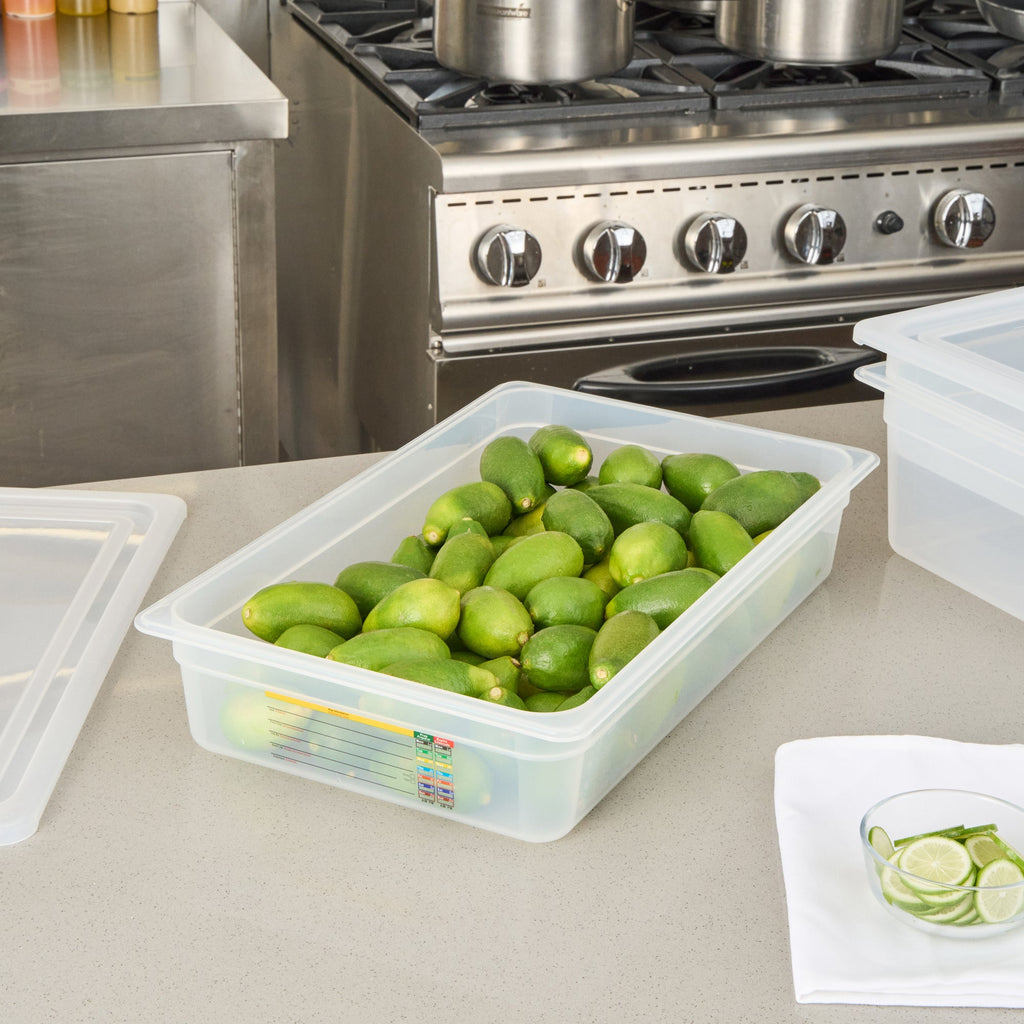 Met Lux Rectangle White Polypropylene Full Size Food Pan - 4" Deep, with Label - 10 count box