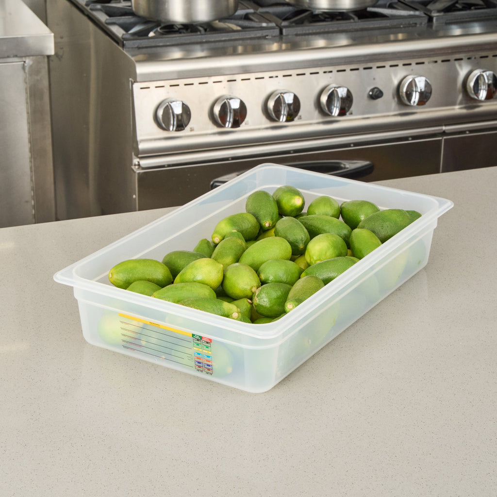Met Lux Rectangle White Polypropylene Full Size Food Pan - 4" Deep, with Label - 10 count box