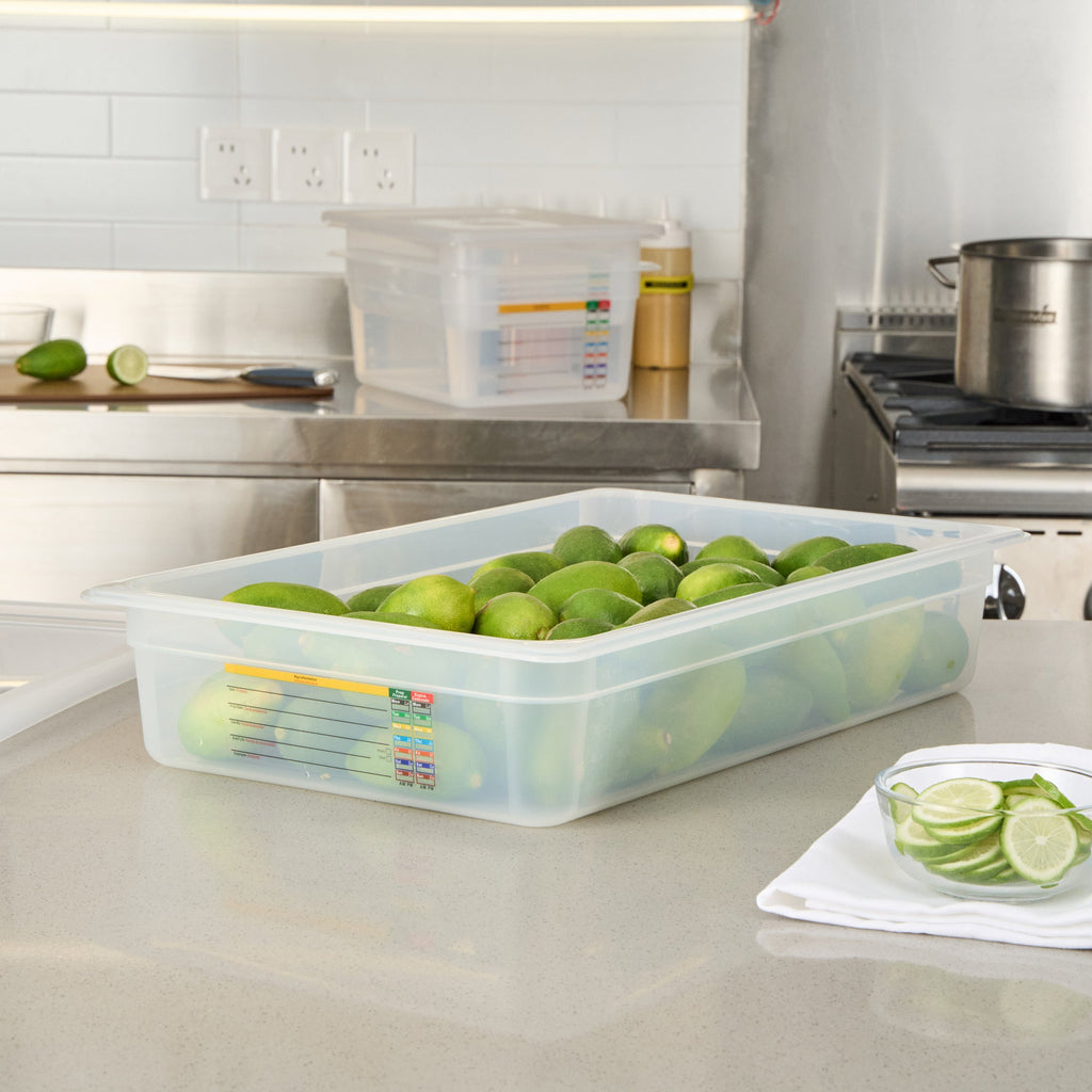 Met Lux Rectangle White Polypropylene Full Size Food Pan - 4" Deep, with Label - 10 count box