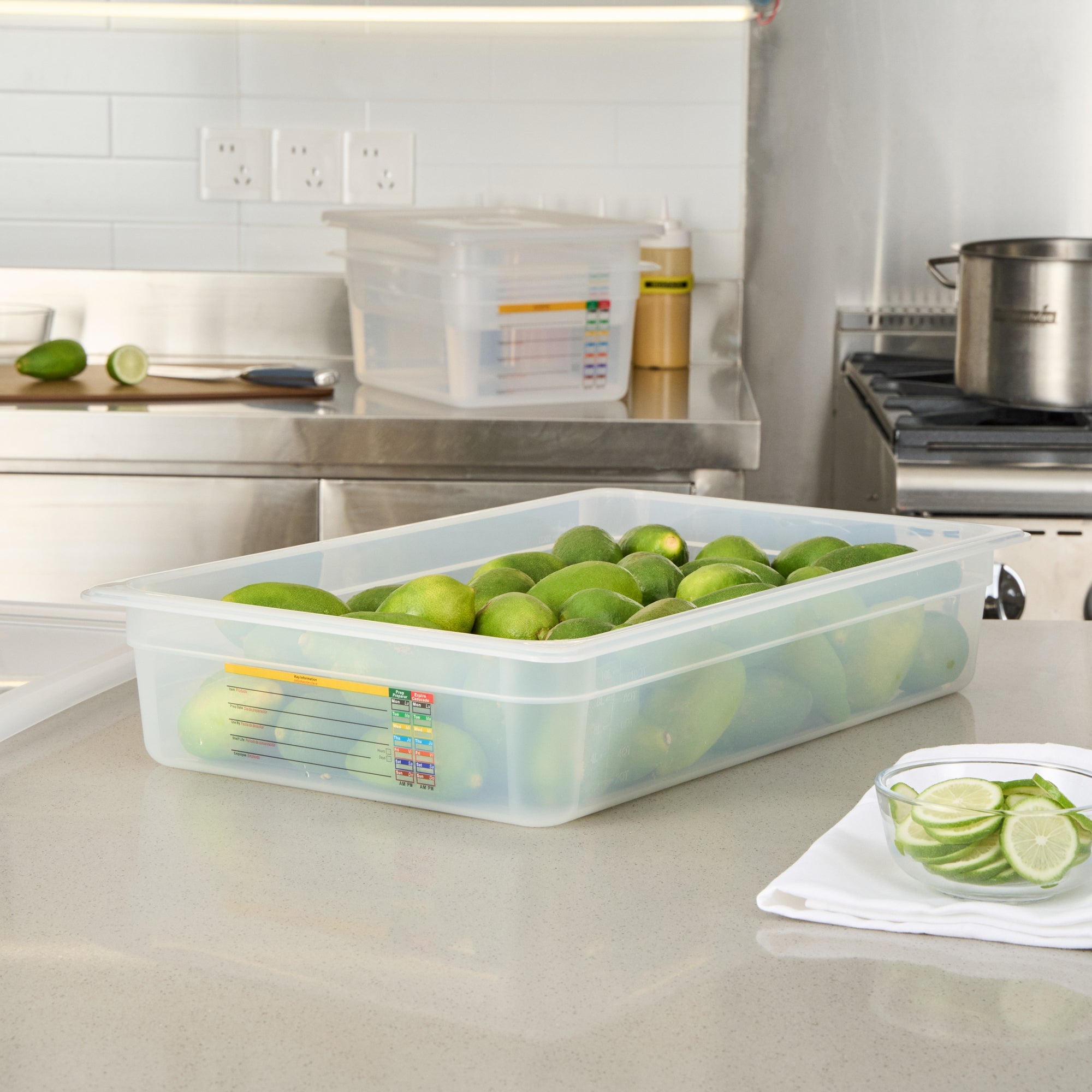 Met Lux Rectangle White Polypropylene Full Size Food Pan - 4" Deep, with Label - 10 count box