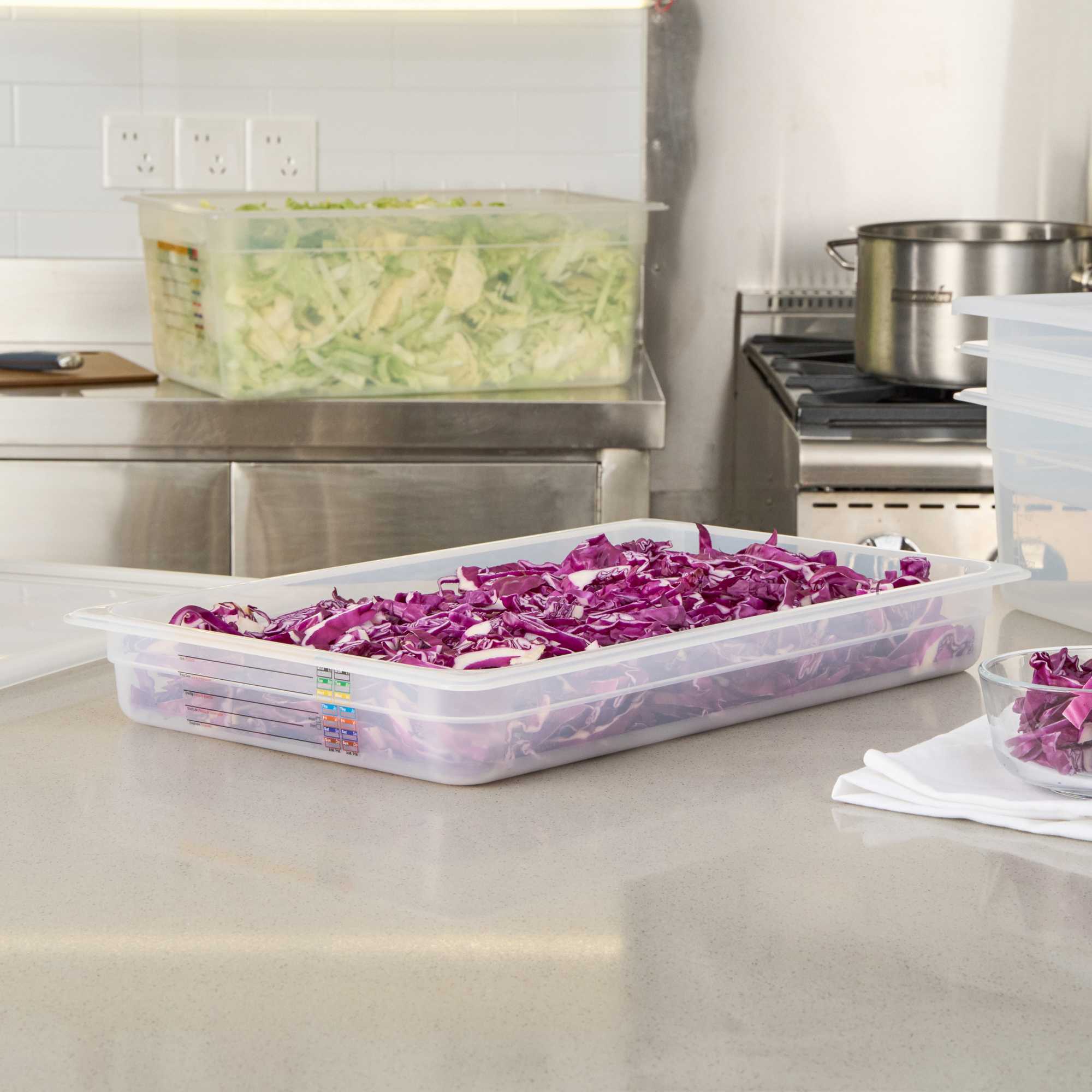 Met Lux Rectangle White Polypropylene Full Size Food Pan - 2.5" Deep, with Label - 1 count box