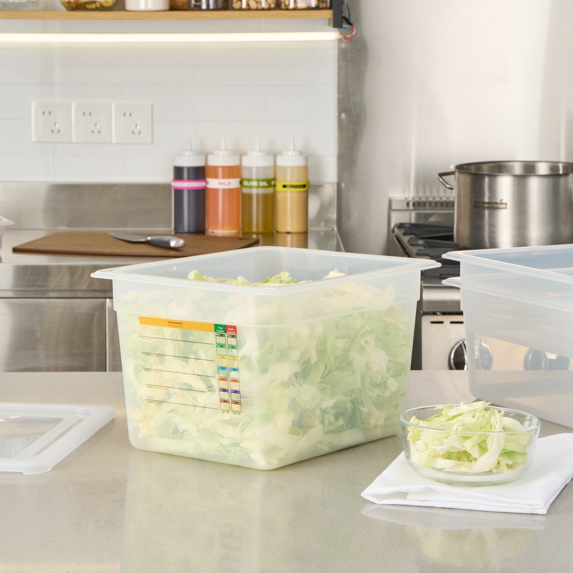 Met Lux Rectangle White Polypropylene Half Size Food Pan - 8" Deep, with Label - 10 count box