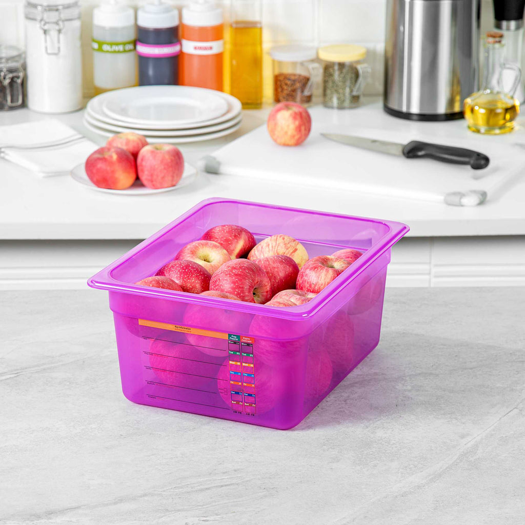 Met Lux Purple Allergen-Free Polypropylene Half Size Food Pan - 6" Deep, with Label - 10 count box