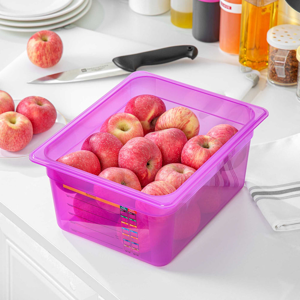 Met Lux Purple Allergen-Free Polypropylene Half Size Food Pan - 6" Deep, with Label - 10 count box