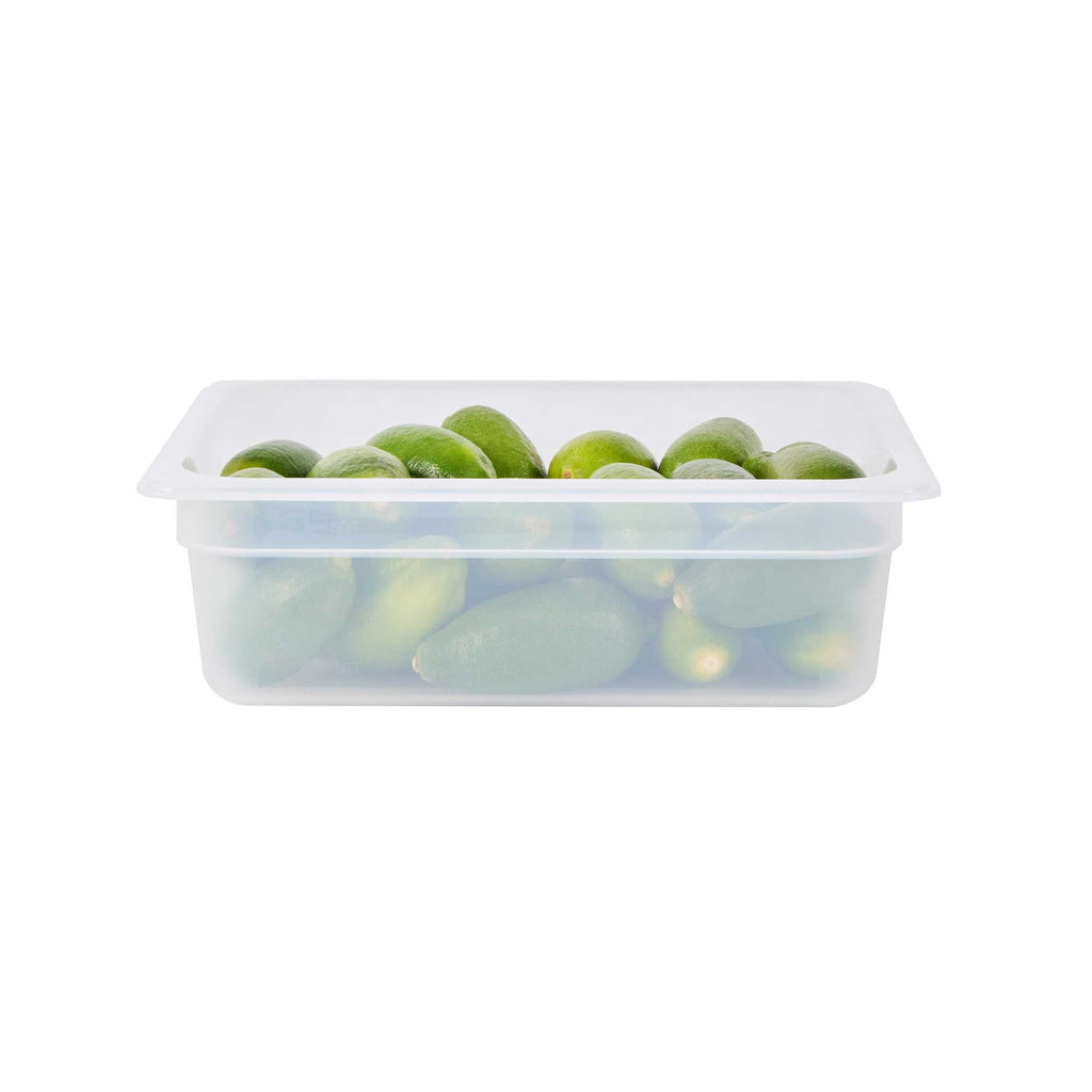 Met Lux Rectangle White Polypropylene Half Size Food Pan - 4" Deep, with Label - 1 count box