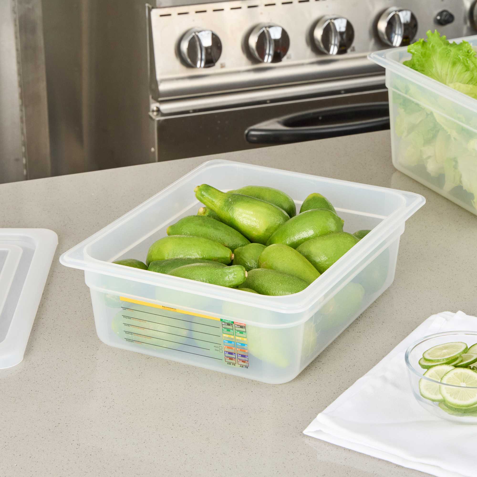 Met Lux Rectangle White Polypropylene Half Size Food Pan - 4" Deep, with Label - 1 count box