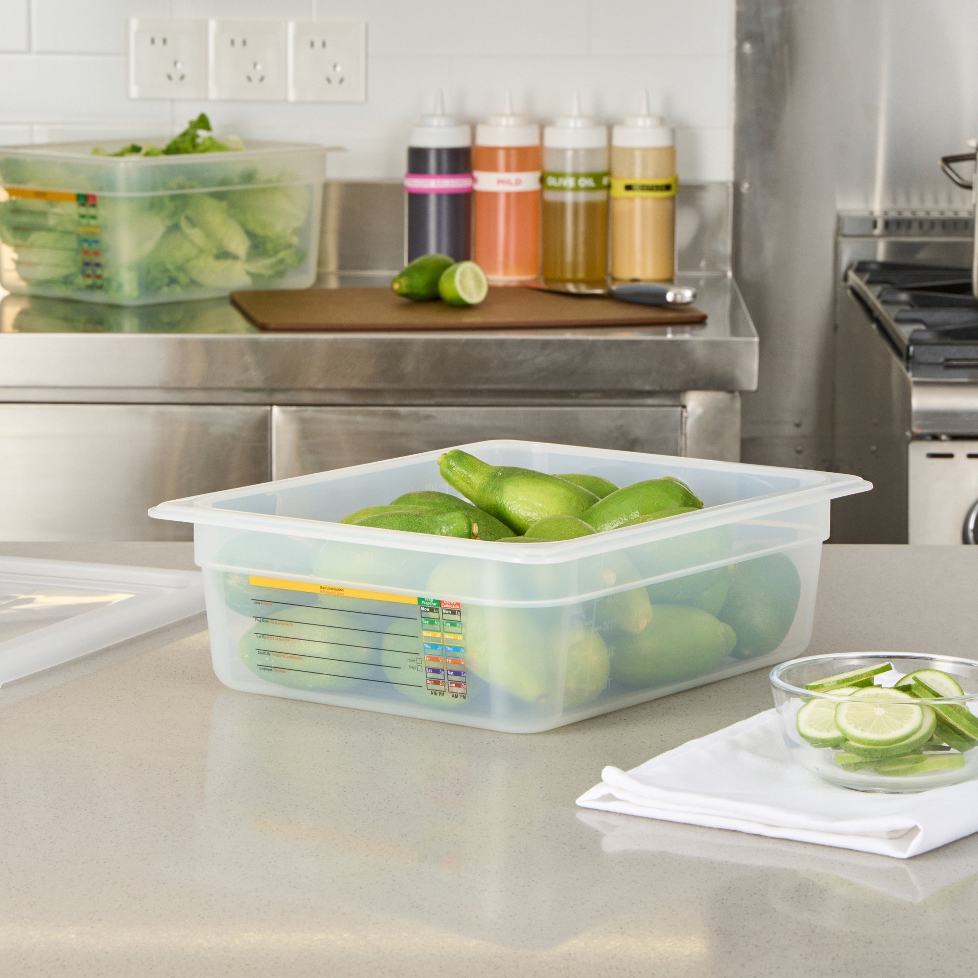Met Lux Rectangle White Polypropylene Half Size Food Pan - 4" Deep, with Label - 10 count box