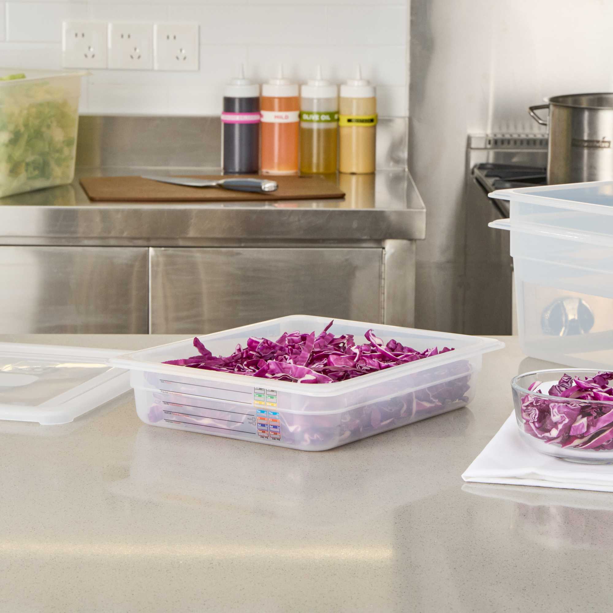 Met Lux Rectangle White Polypropylene Half Size Food Pan - 2.5" Deep, with Label - 1 count box