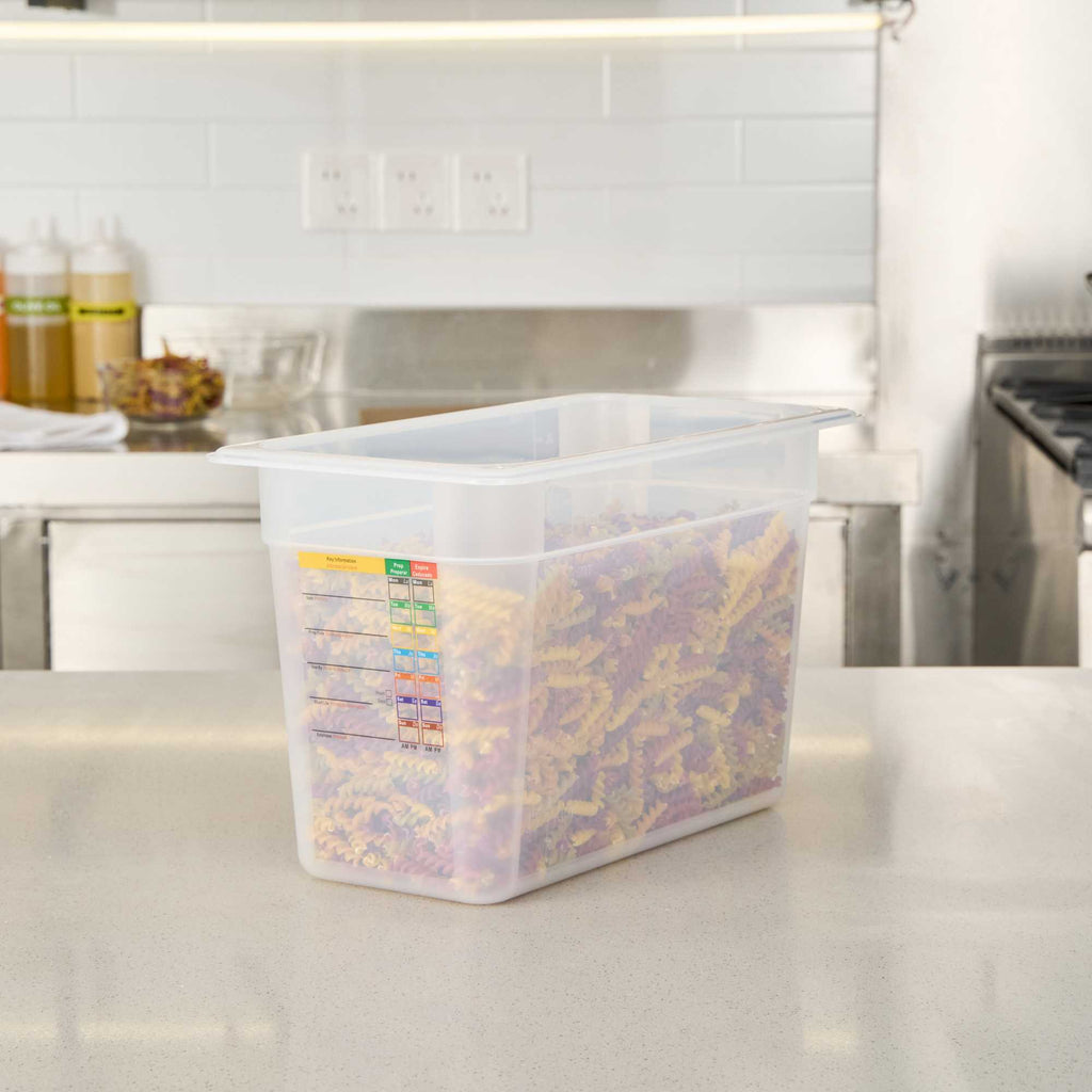 Met Lux Rectangle White Polypropylene 1/3 Size Food Pan - 8" Deep, with Label - 1 count box