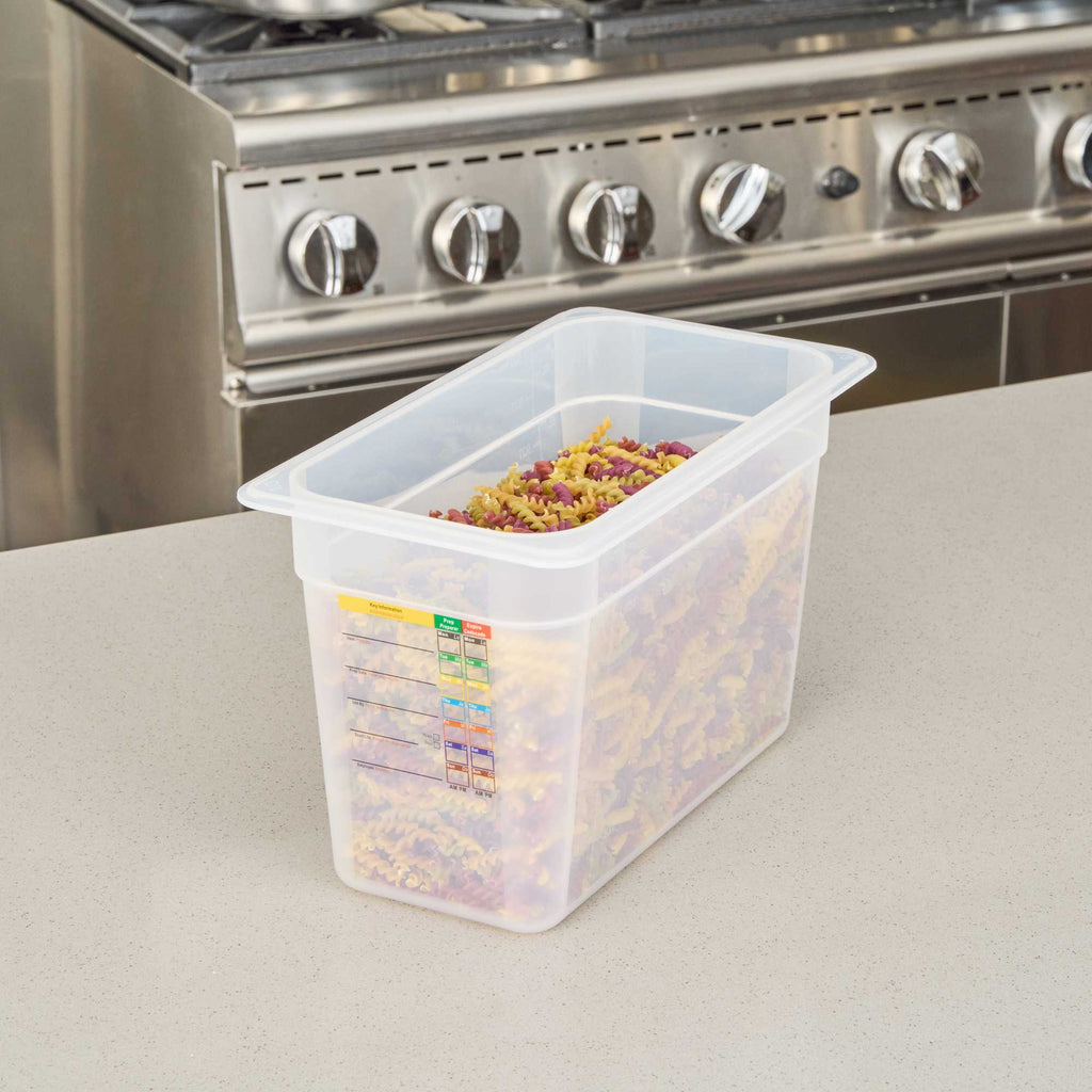 Met Lux Rectangle White Polypropylene 1/3 Size Food Pan - 8" Deep, with Label - 1 count box