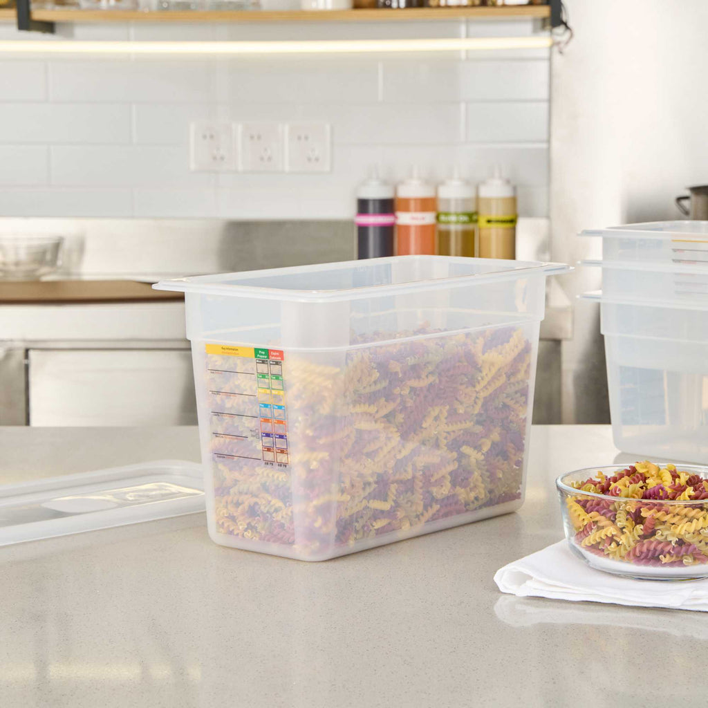 Met Lux Rectangle White Polypropylene 1/3 Size Food Pan - 8" Deep, with Label - 1 count box