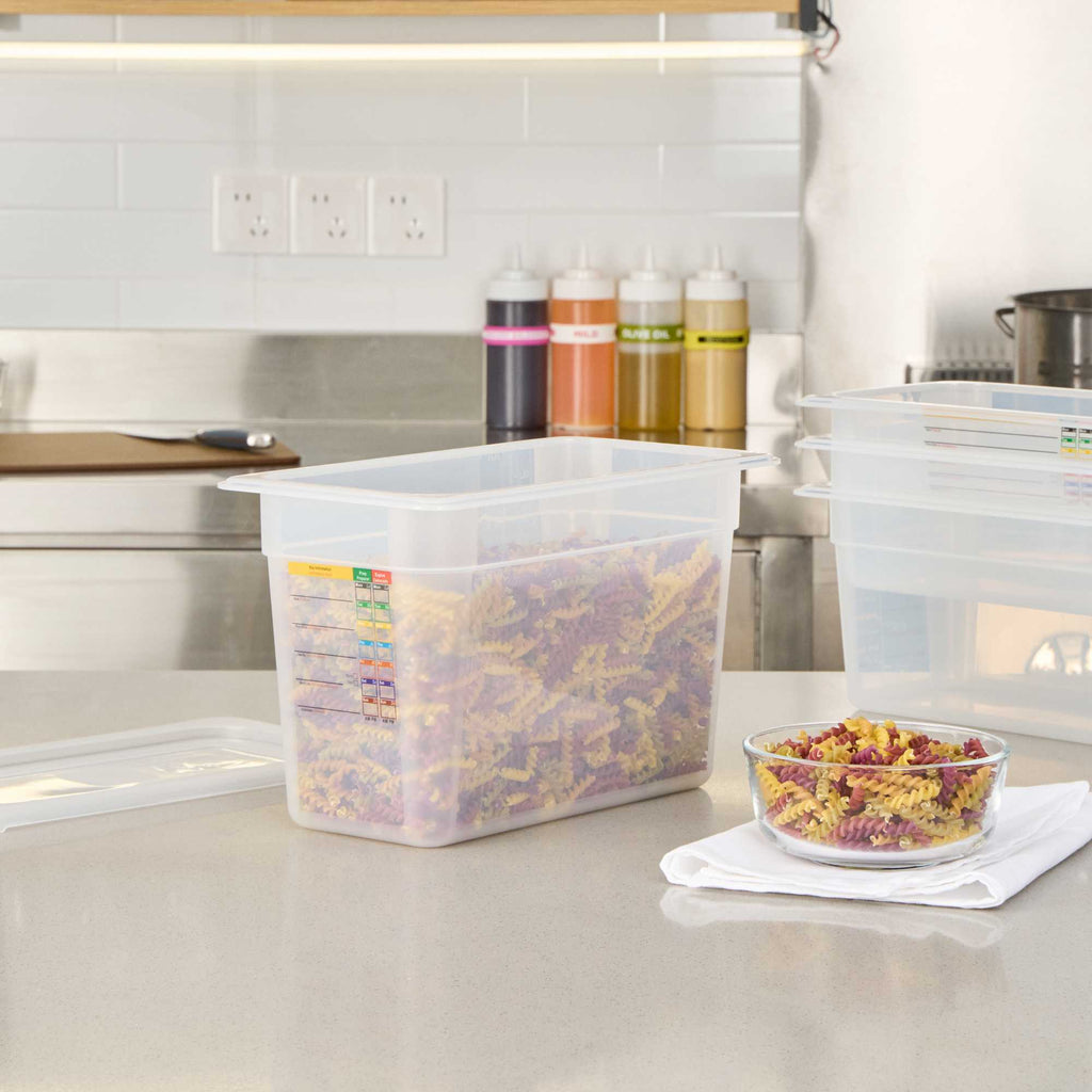 Met Lux Rectangle White Polypropylene 1/3 Size Food Pan - 8" Deep, with Label - 1 count box