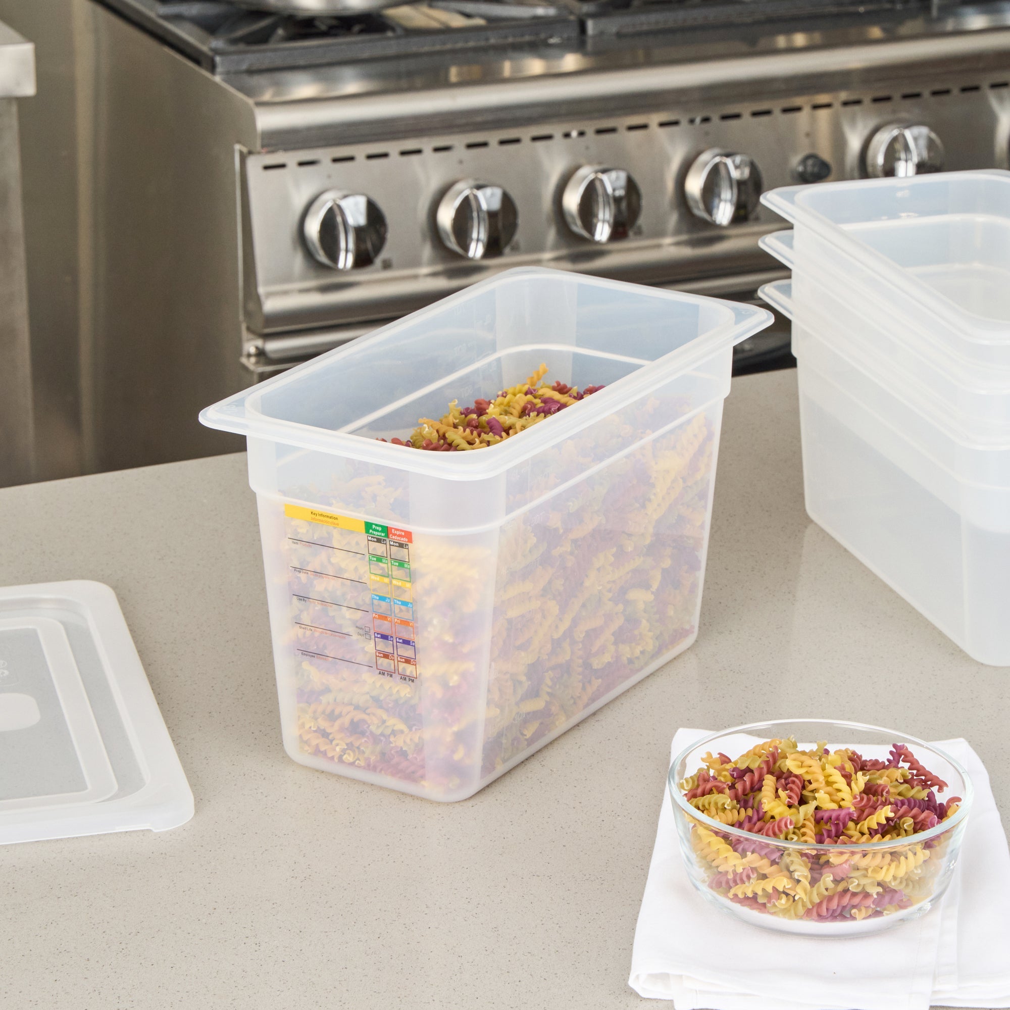 Met Lux Rectangle White Polypropylene 1/3 Size Food Pan - 8" Deep, with Label - 10 count box