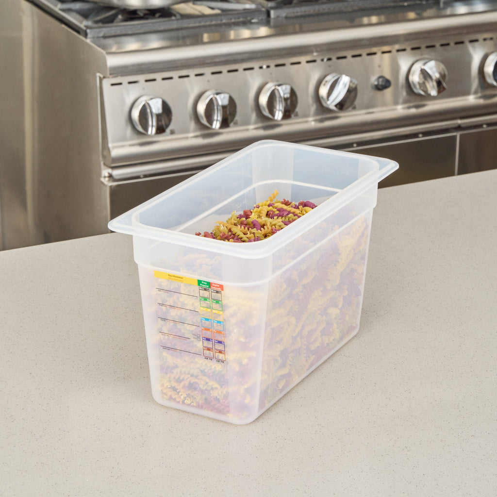 Met Lux Rectangle White Polypropylene 1/3 Size Food Pan - 8" Deep, with Label - 10 count box