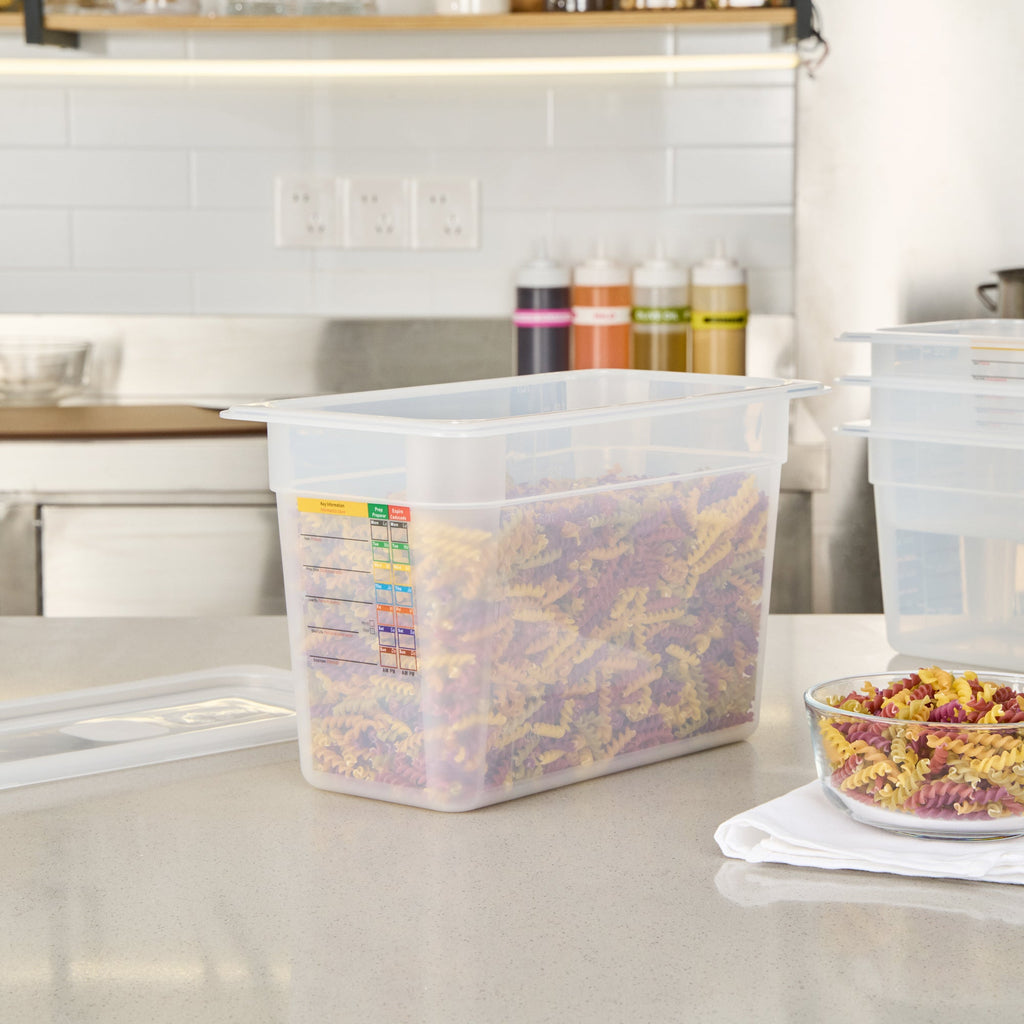 Met Lux Rectangle White Polypropylene 1/3 Size Food Pan - 8" Deep, with Label - 10 count box