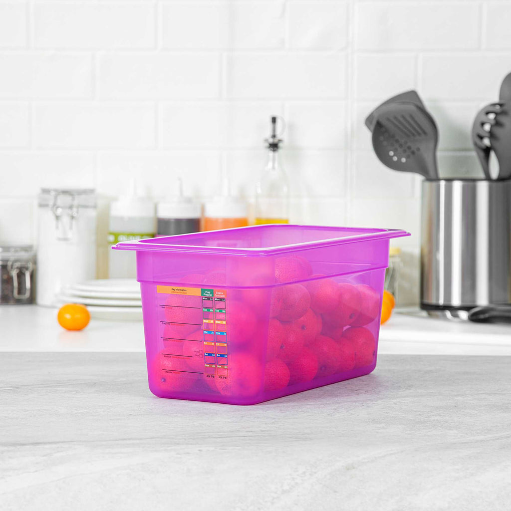 Met Lux Purple Allergen-Free Polypropylene 1/3 Size Food Pan - 6" Deep, with Label - 1 count box