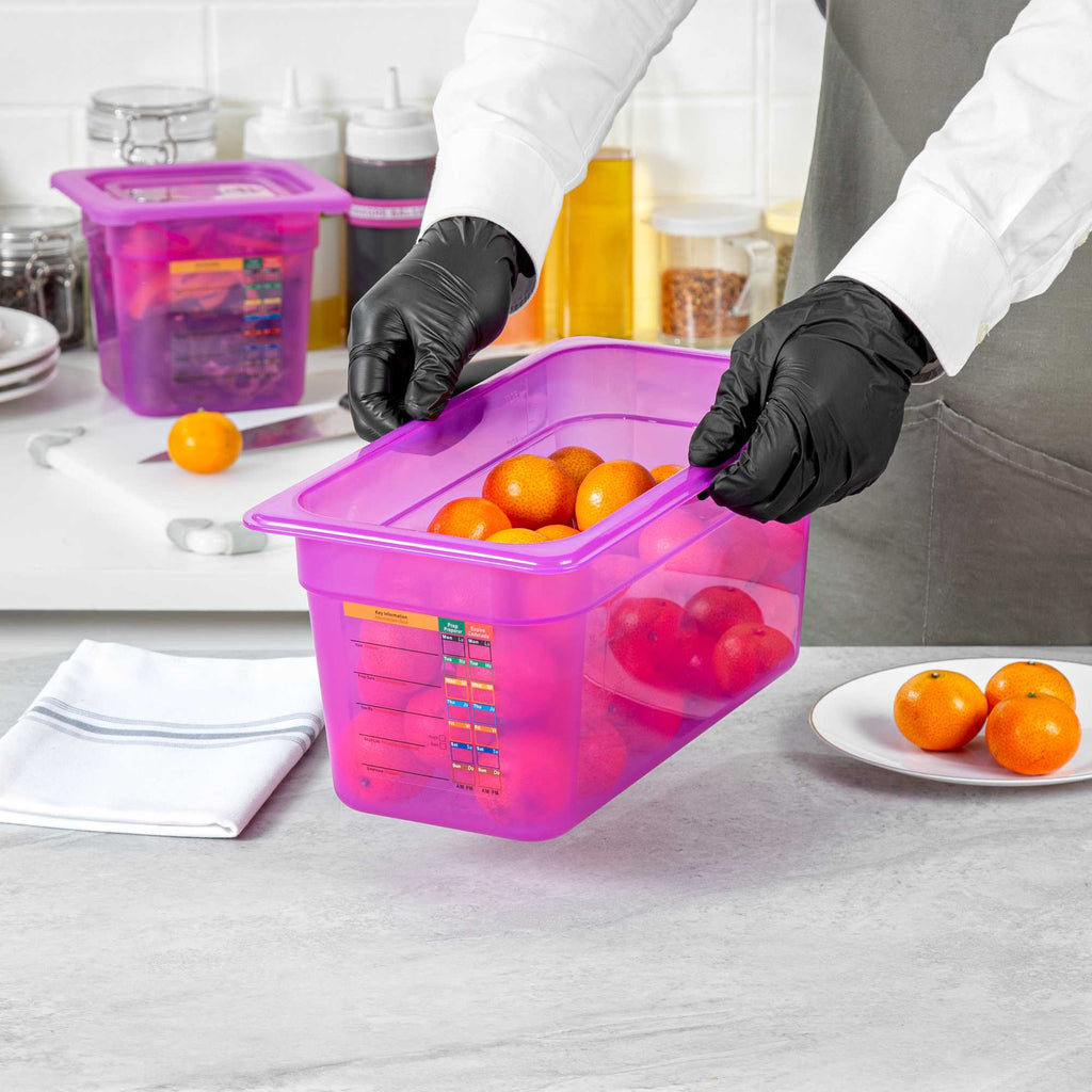 Met Lux Purple Allergen-Free Polypropylene 1/3 Size Food Pan - 6" Deep, with Label - 1 count box
