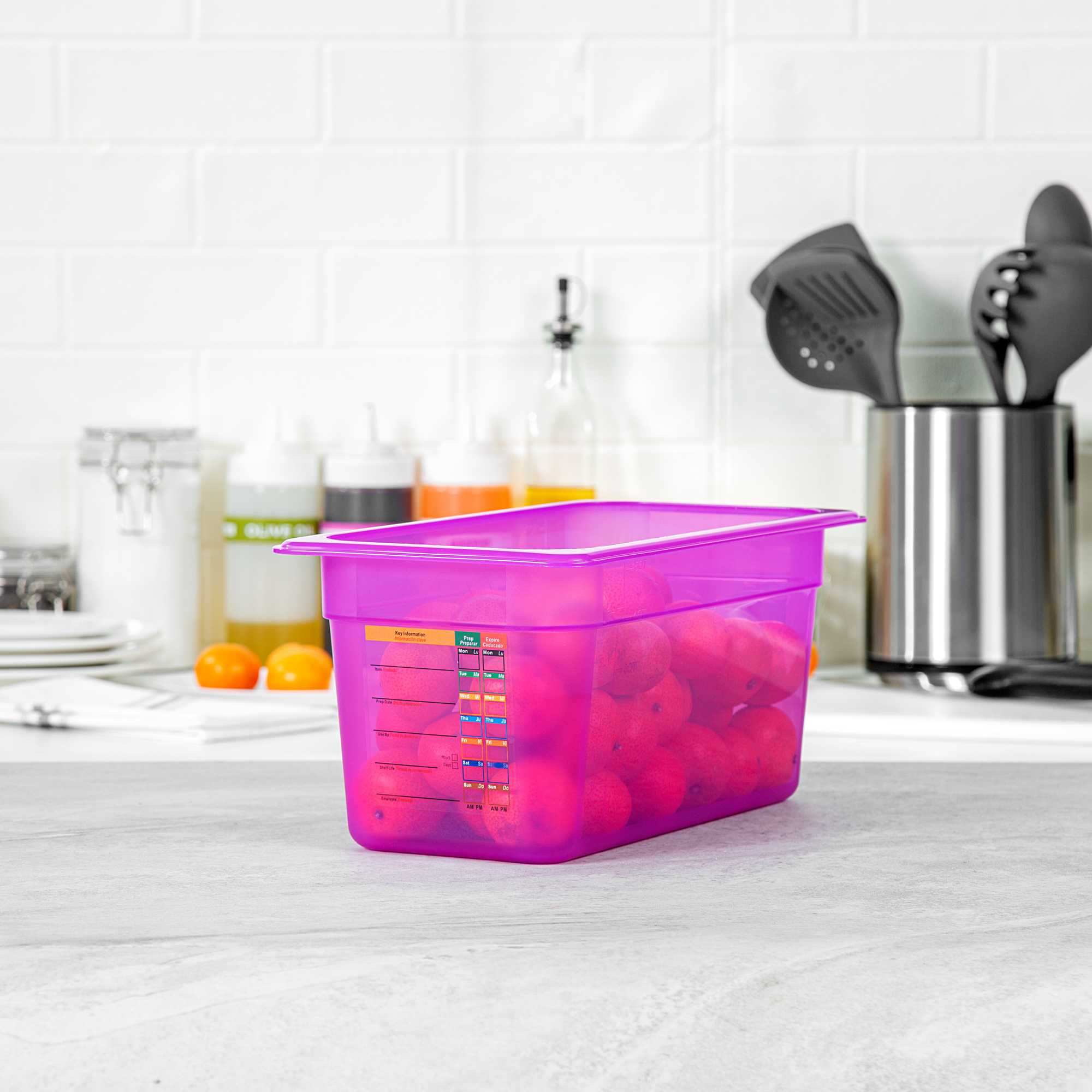 Met Lux Purple Allergen-Free Polypropylene 1/3 Size Food Pan - 6" Deep, with Label - 1 count box