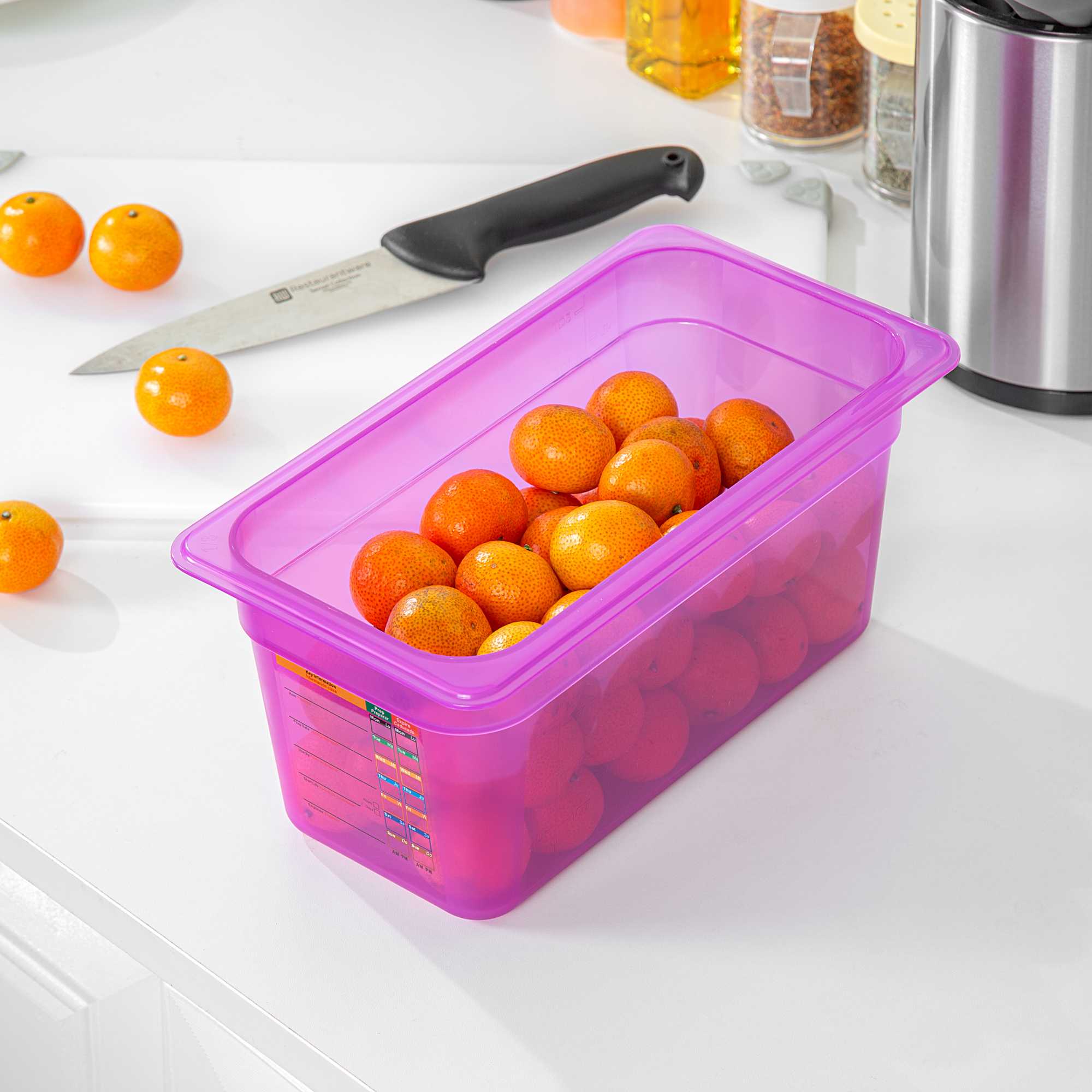 Met Lux Purple Allergen-Free Polypropylene 1/3 Size Food Pan - 6" Deep, with Label - 1 count box