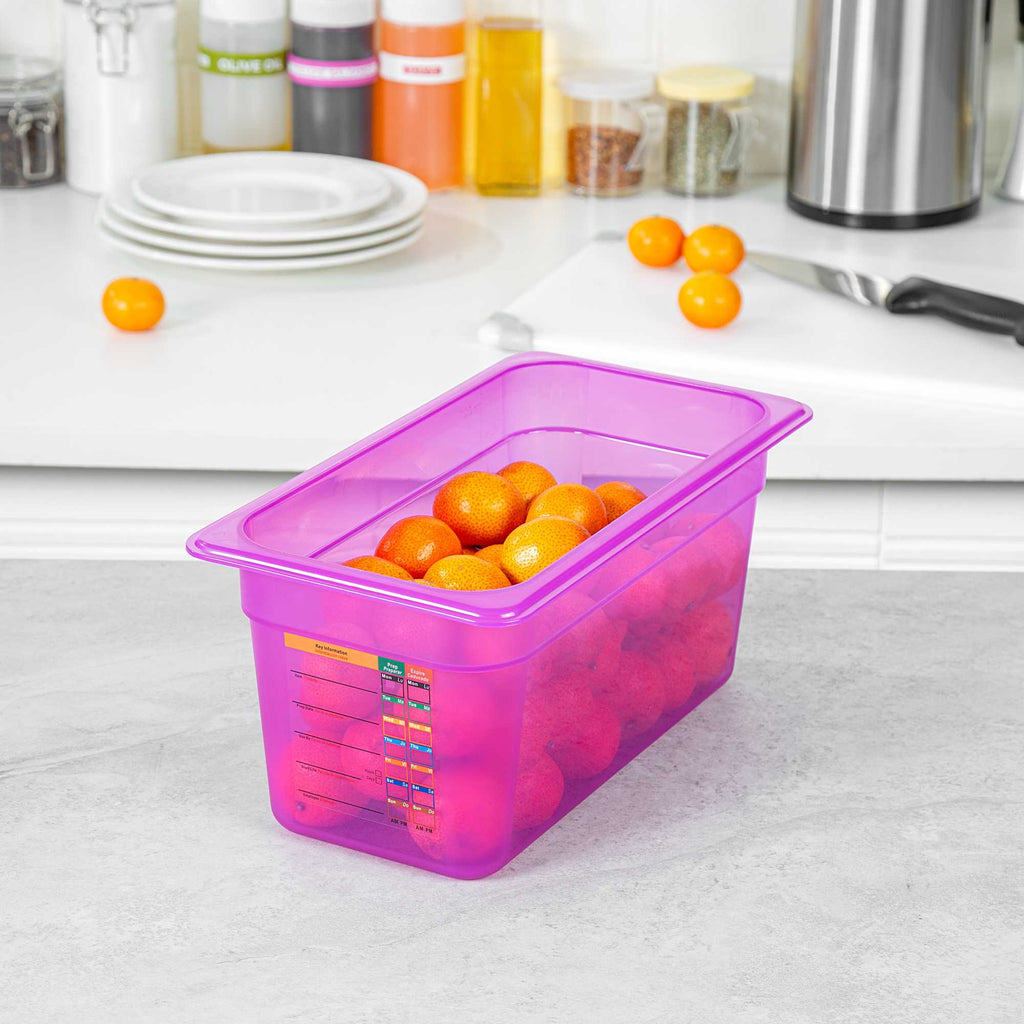 Met Lux Purple Allergen-Free Polypropylene 1/3 Size Food Pan - 6" Deep, with Label - 10 count box
