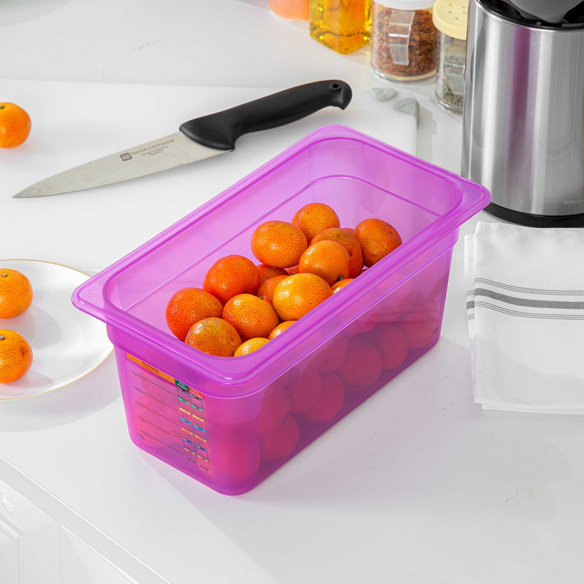 Met Lux Purple Allergen-Free Polypropylene 1/3 Size Food Pan - 6" Deep, with Label - 10 count box