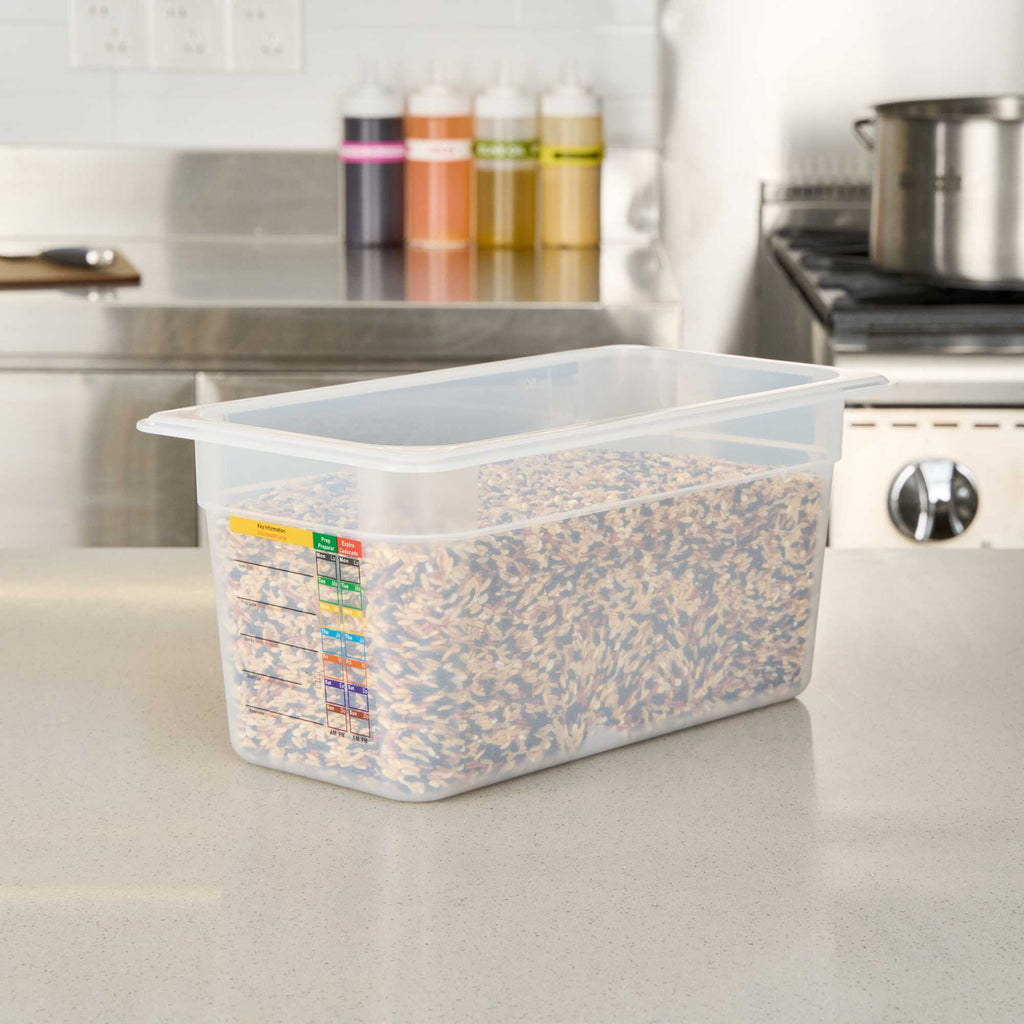 Met Lux Rectangle White Polypropylene 1/3 Size Food Pan - 6" Deep, with Label - 1 count box
