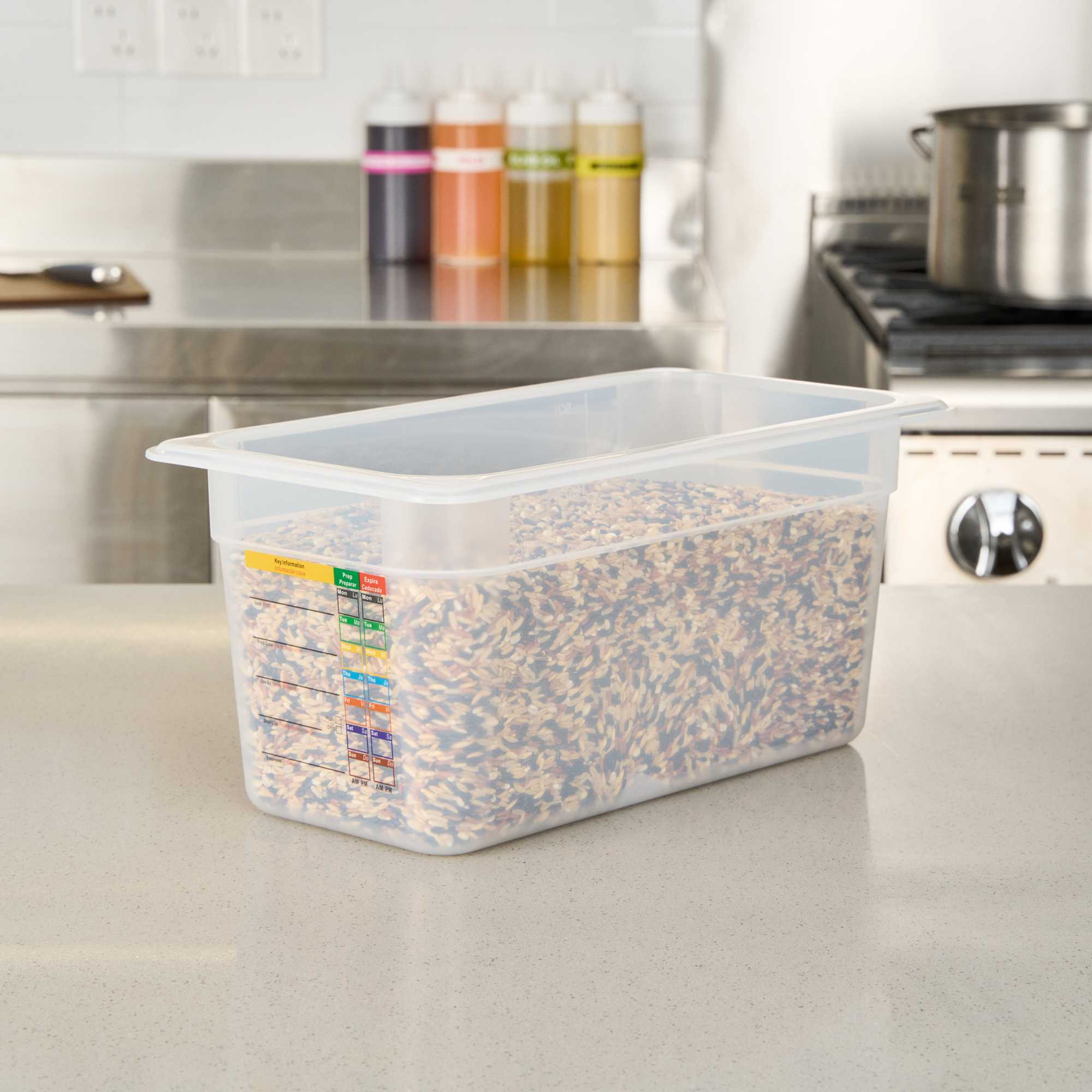 Met Lux Rectangle White Polypropylene 1/3 Size Food Pan - 6" Deep, with Label - 1 count box