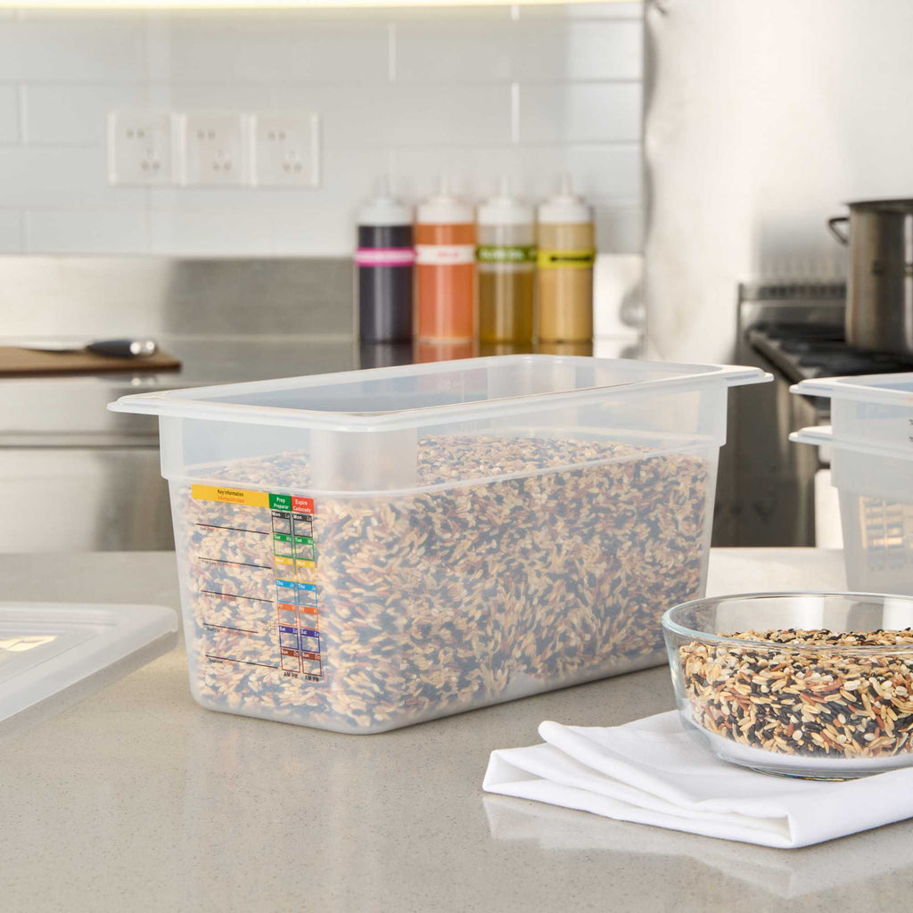 Met Lux Rectangle White Polypropylene 1/3 Size Food Pan - 6" Deep, with Label - 1 count box