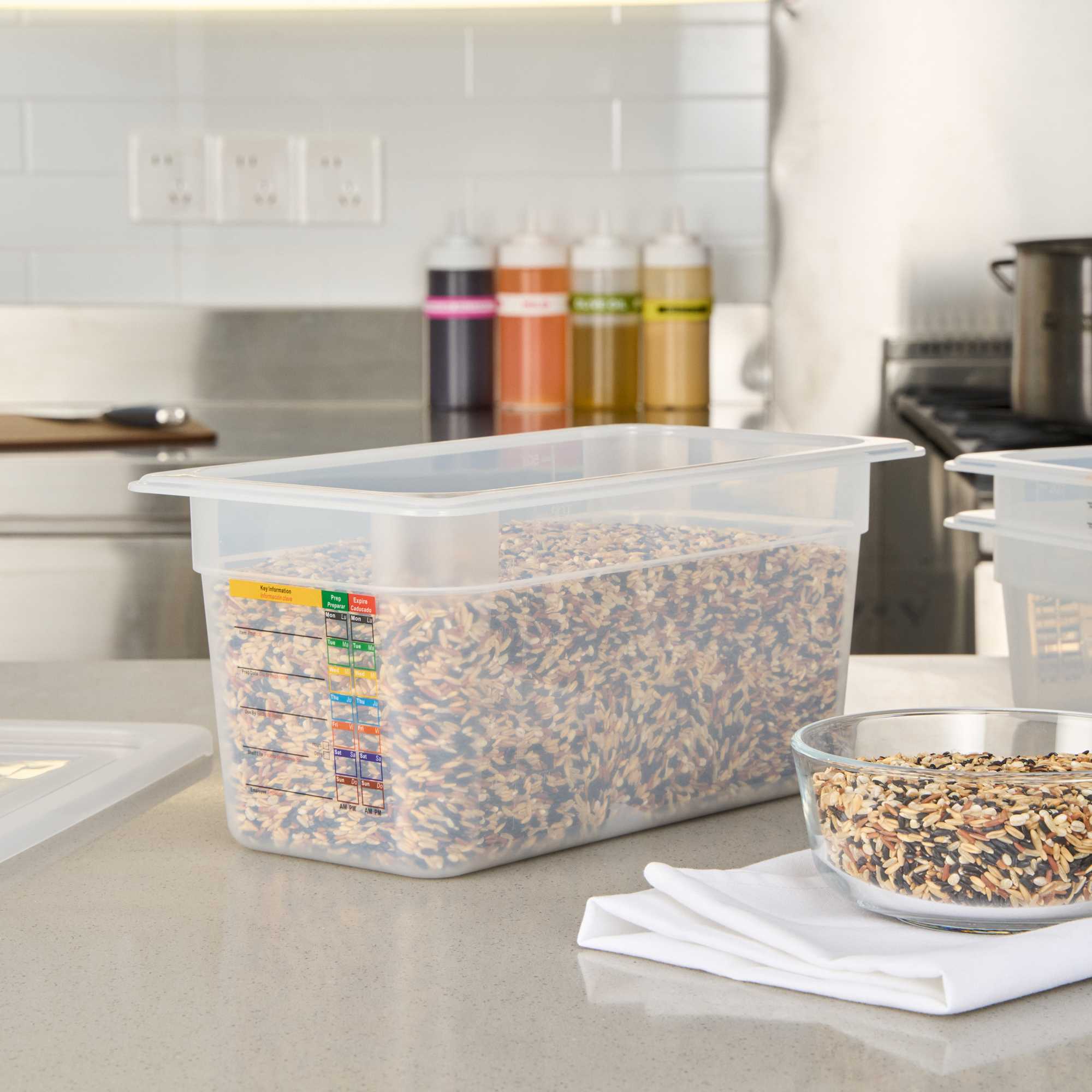 Met Lux Rectangle White Polypropylene 1/3 Size Food Pan - 6" Deep, with Label - 1 count box