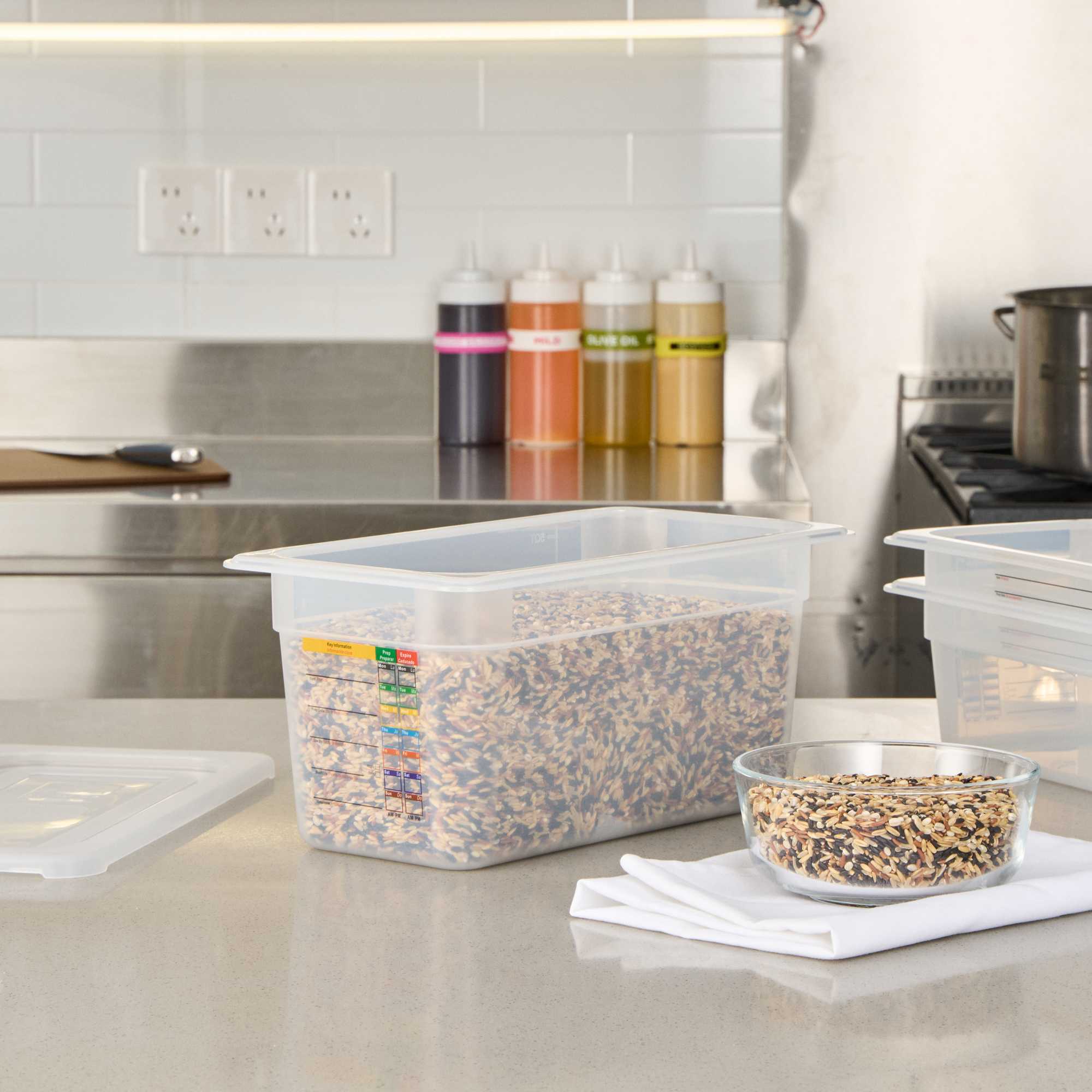 Met Lux Rectangle White Polypropylene 1/3 Size Food Pan - 6" Deep, with Label - 1 count box