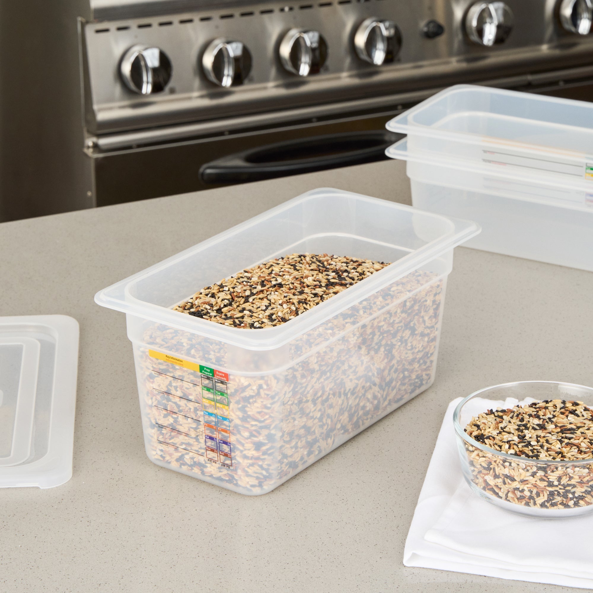 Met Lux Rectangle White Polypropylene 1/3 Size Food Pan - 6" Deep, with Label - 10 count box