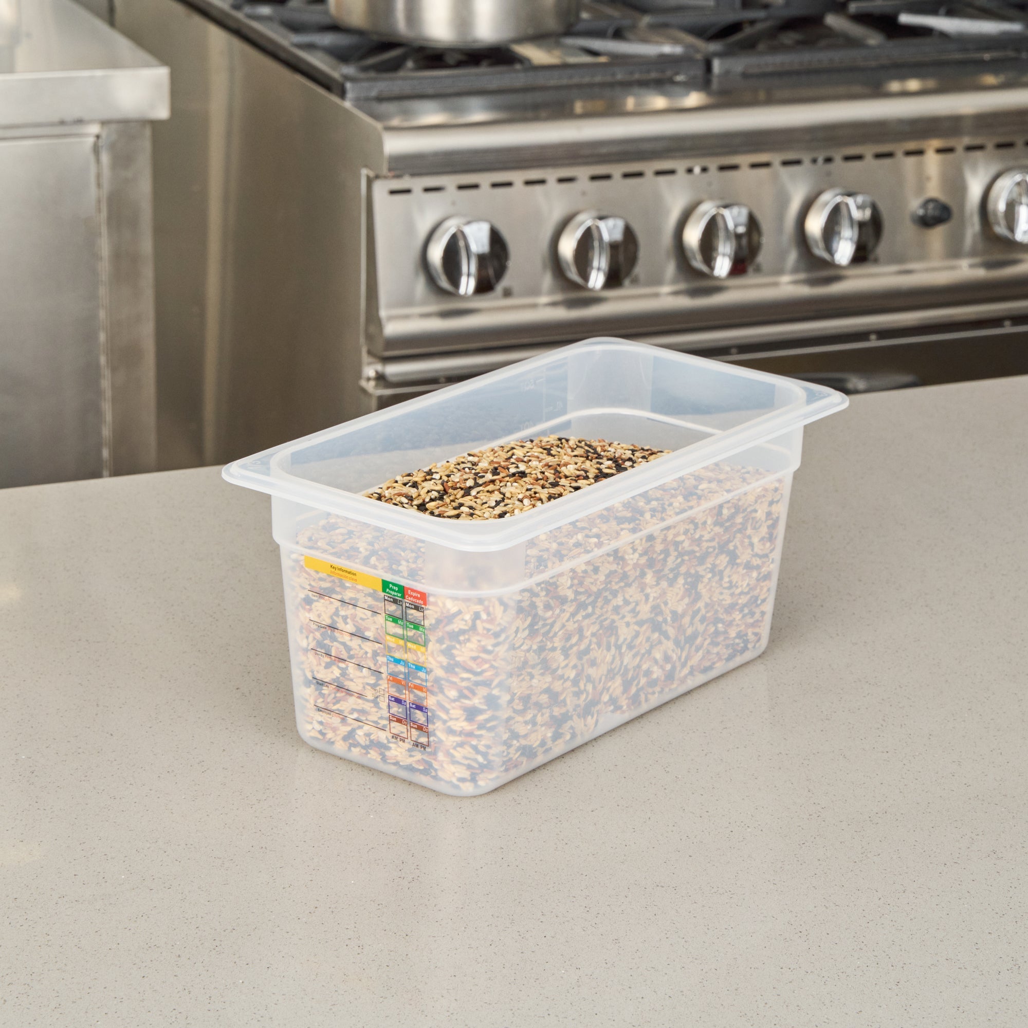 Met Lux Rectangle White Polypropylene 1/3 Size Food Pan - 6" Deep, with Label - 10 count box